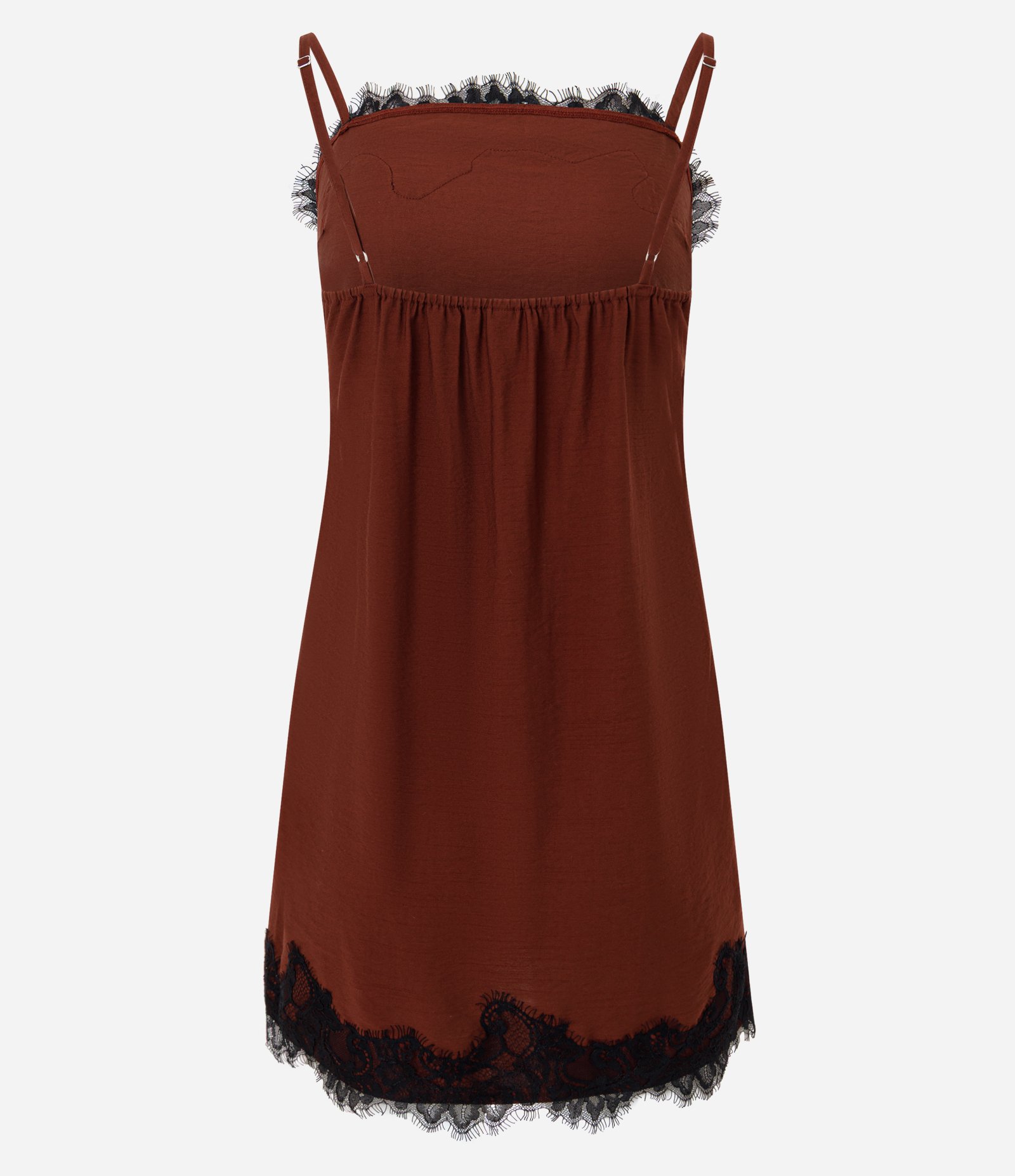 Vestido Curto em Viscose Texturizada com Renda na Barra e Decote Bordô 7