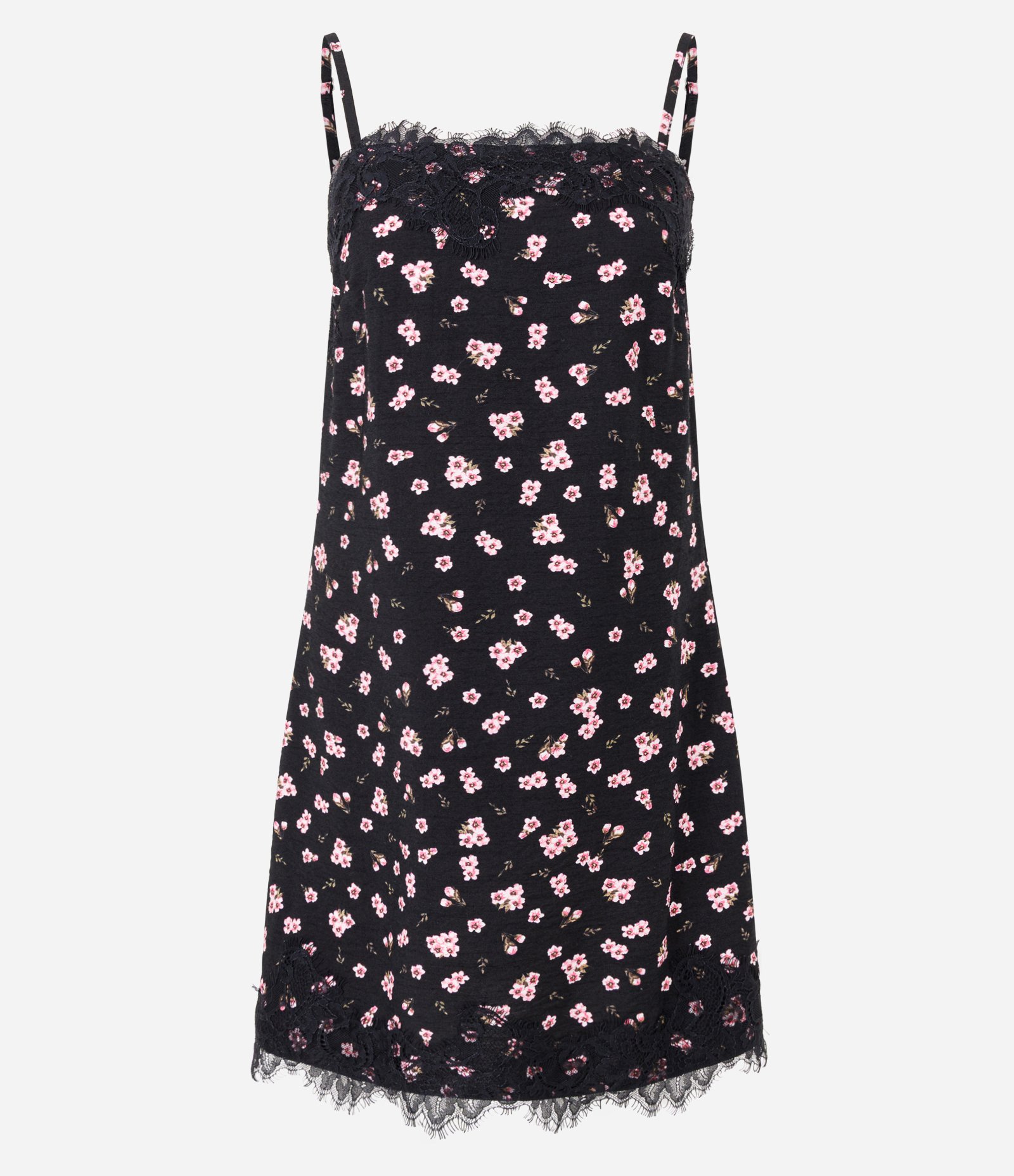 Vestido Curto Floral em Viscose Texturizada com Renda no Decote e Barra Preto 5