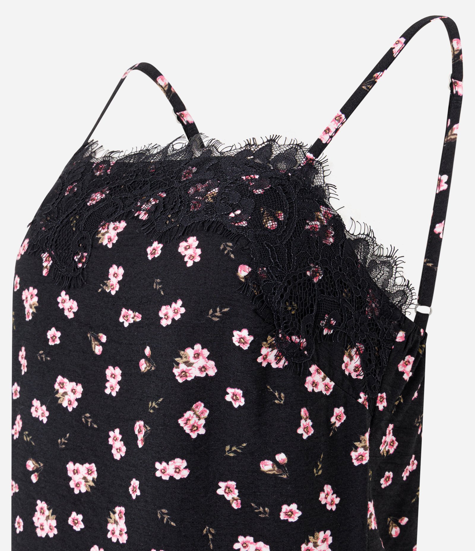 Vestido Curto Floral em Viscose Texturizada com Renda no Decote e Barra Preto 6