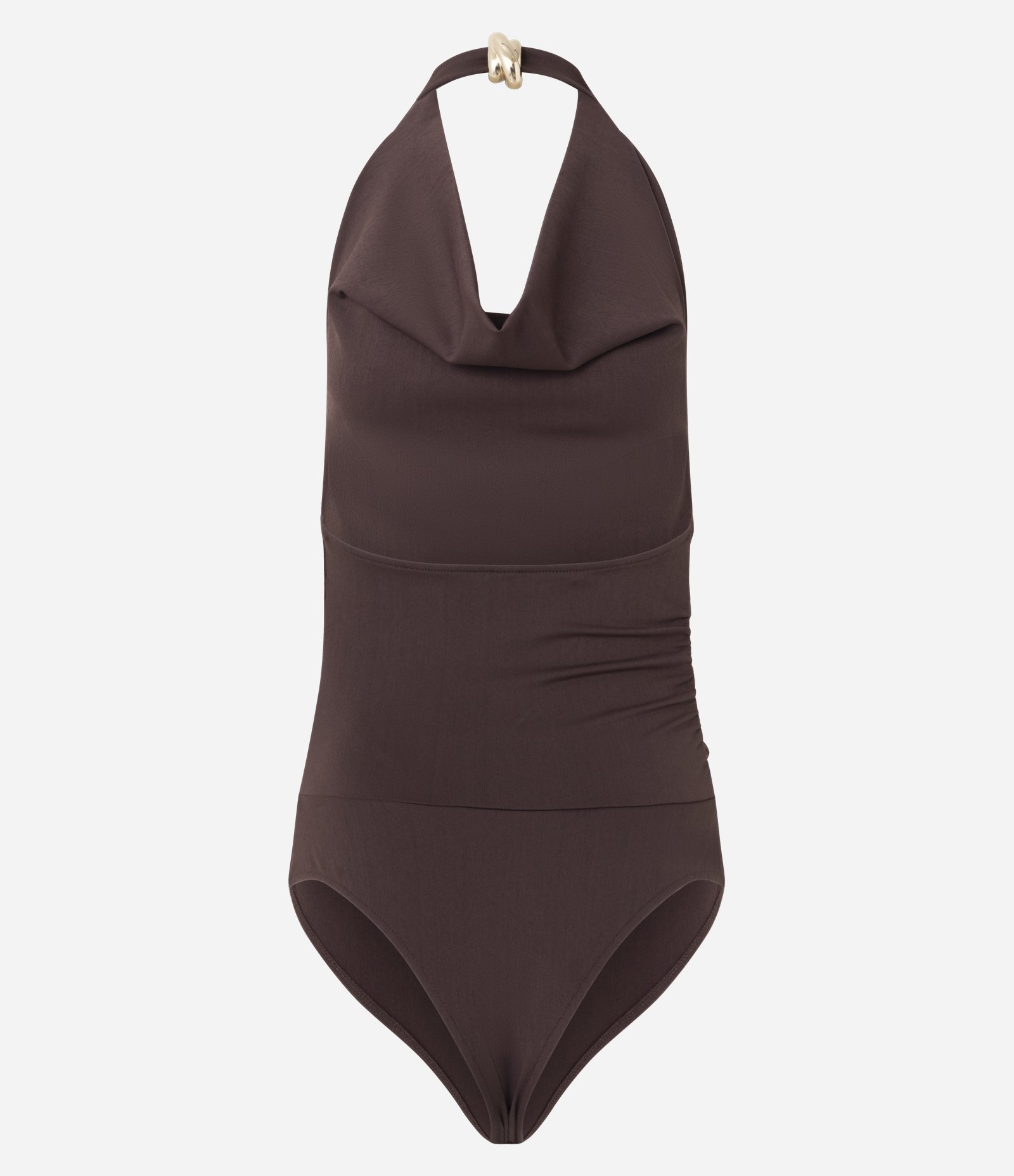 Body em Bengaline Texturizado com Decote Degagê Marrom 2