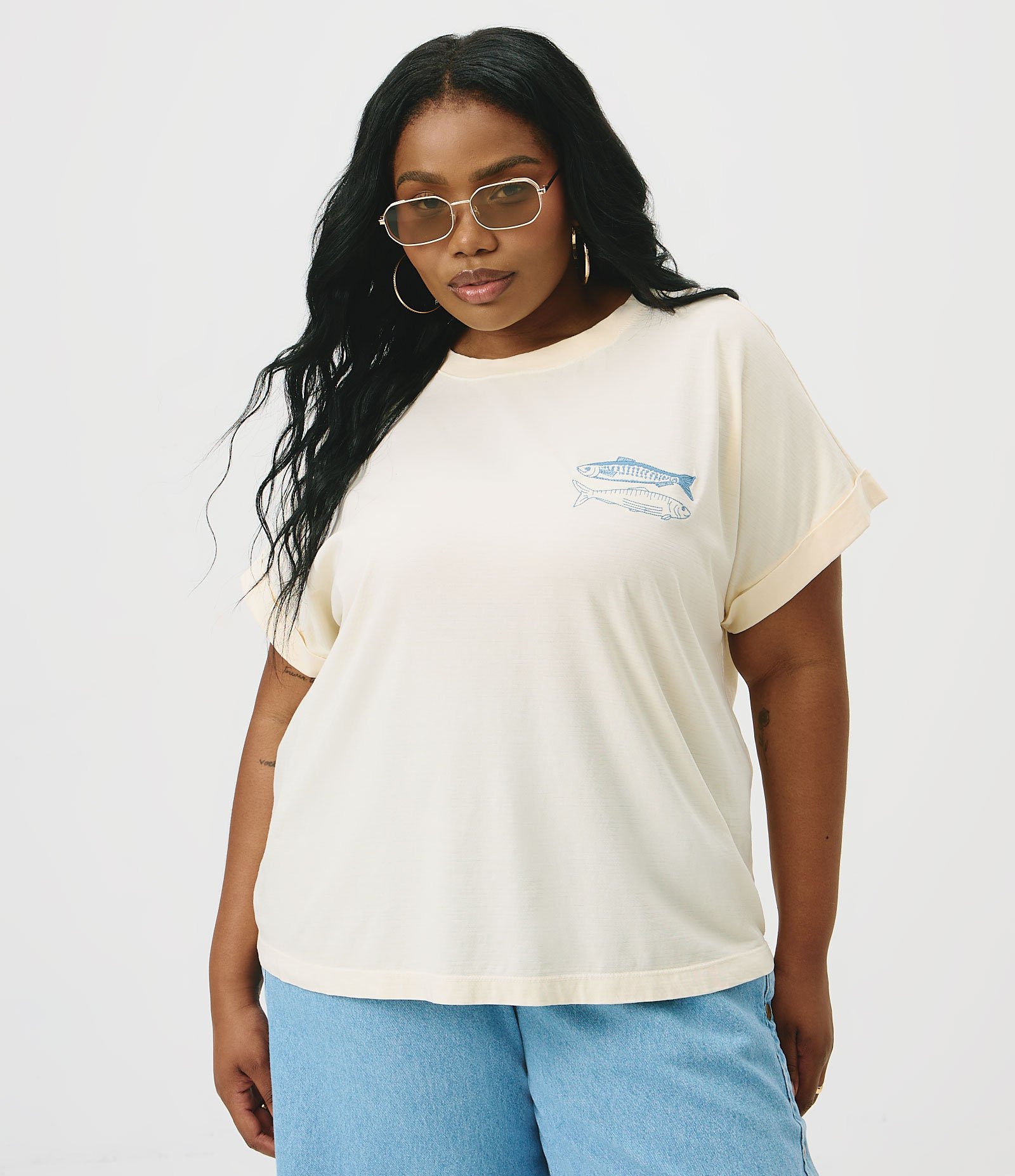 Blusa em Algodão com Bordado Sardinha Curve & Plus Size Bege 1