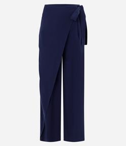 Calça Wide Leg em Viscose com Transpasse e Amarração Lateral