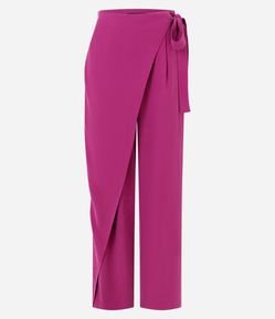 Calça Wide Leg em Viscose com Transpasse e Amarração Lateral