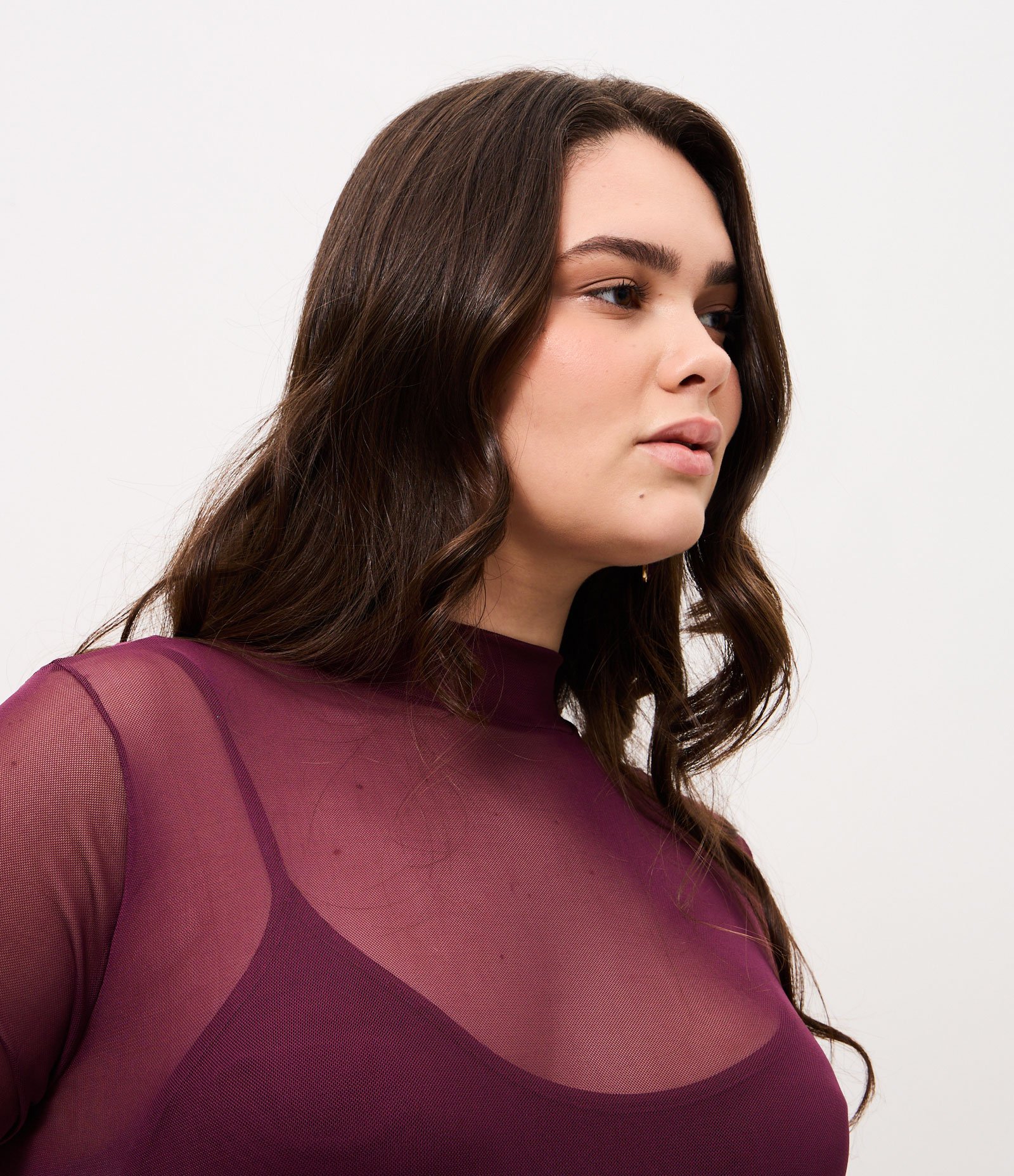 Vestido Midi em Tule com Manga Longa Curve & Plus Size Bordô 3