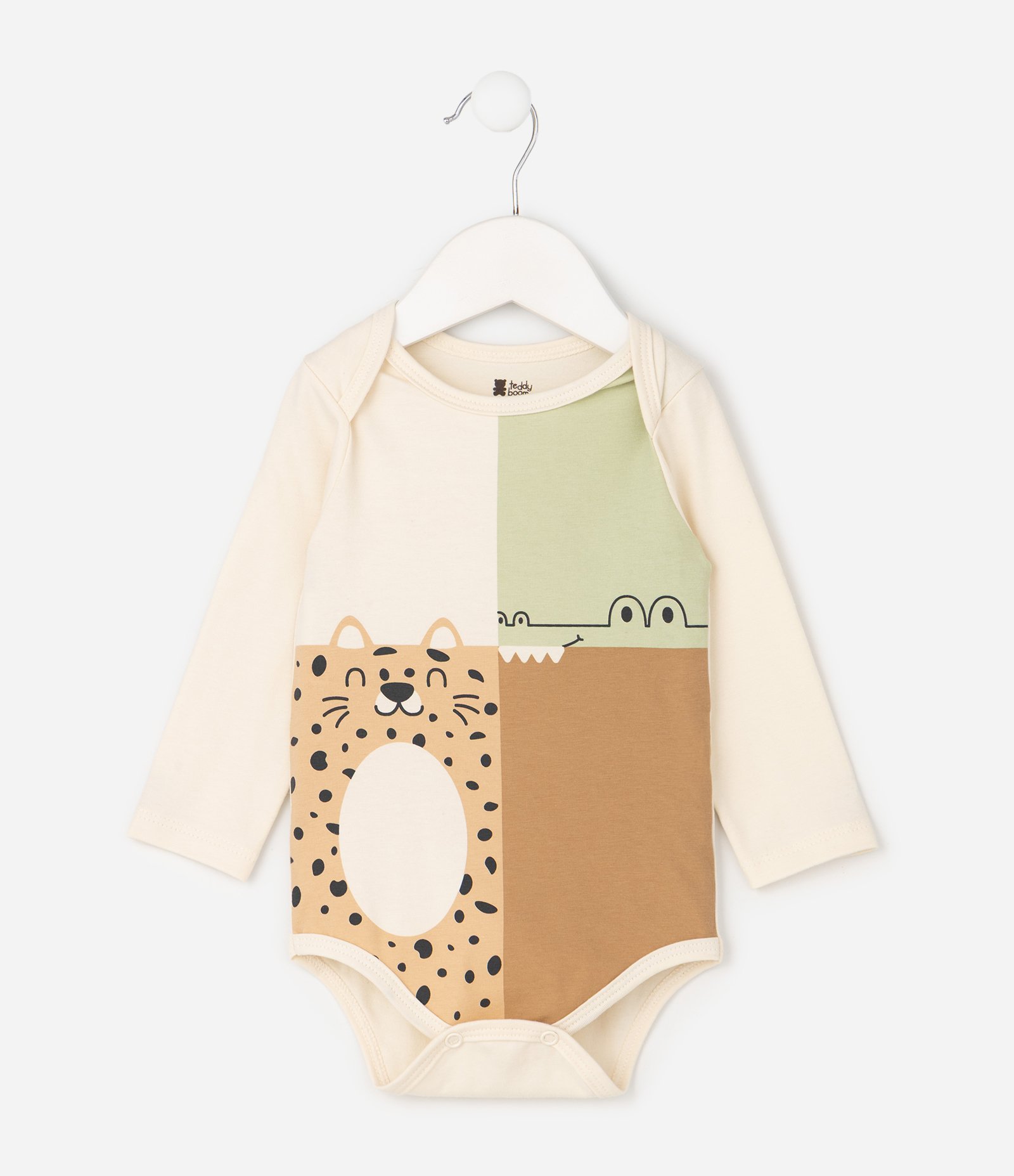 Body Bebê em Algodão com Recortes Estampa Tigre e Jacaré – Tam 0 a 18 Meses Bege 1