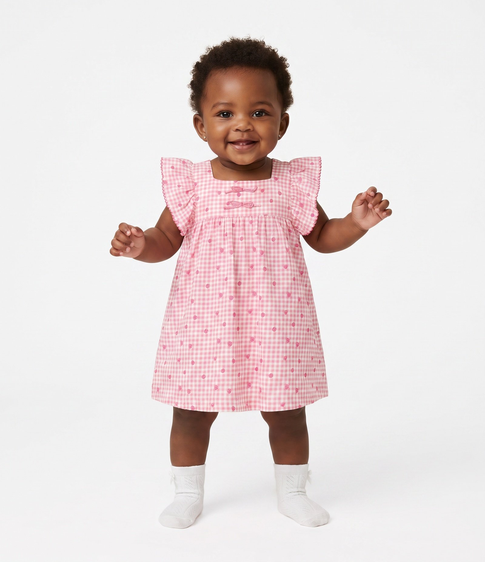 Vestido Infantil com Estampa de Moranguinhos e Calcinha - Tam 0 A 18 Meses Rosa 1