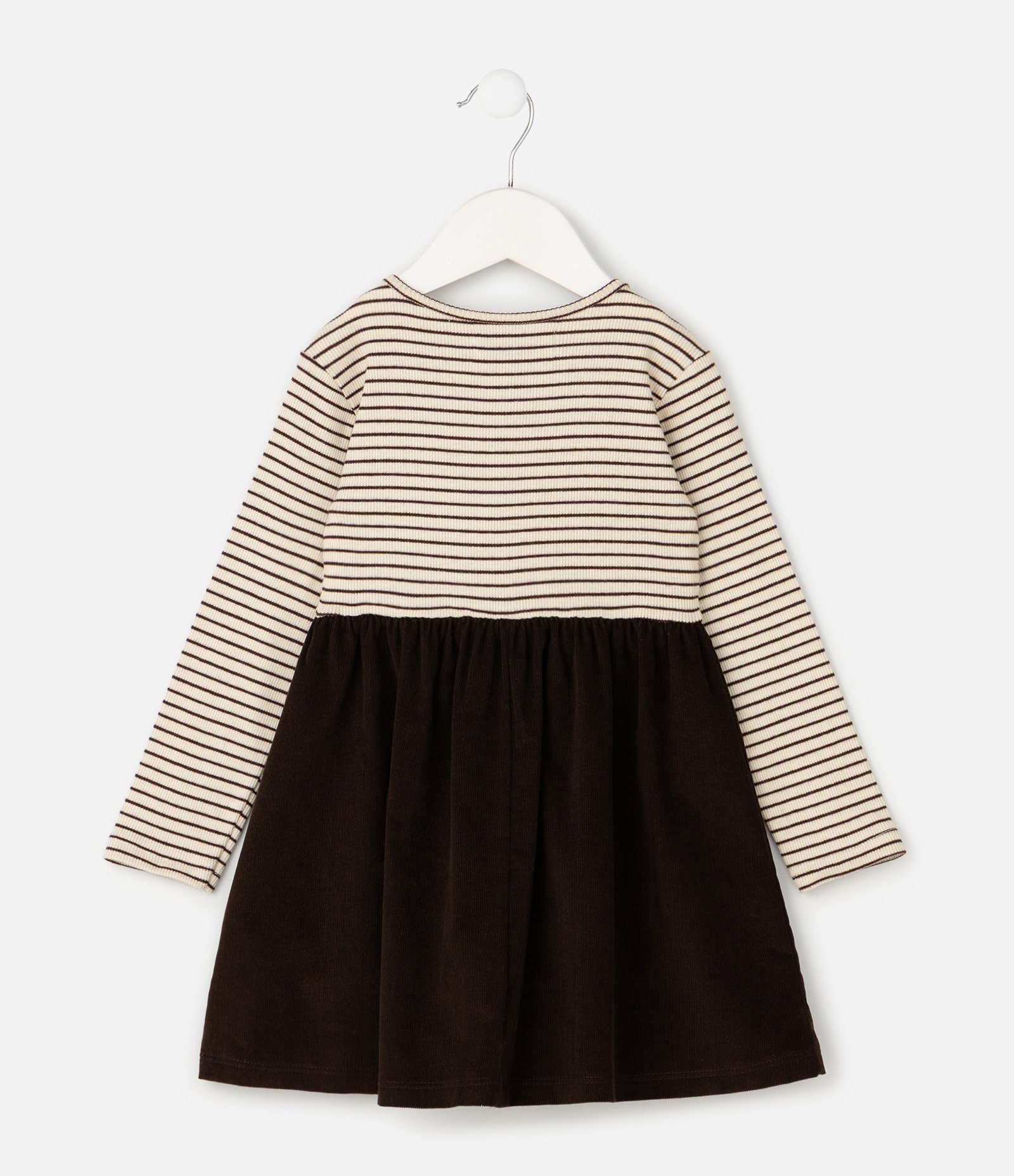 Vestido Slim Evasê Infantil com Veludo Cotelê e Bordado Urso – Tam 1 a 6 Anos Marrom/Bege 2