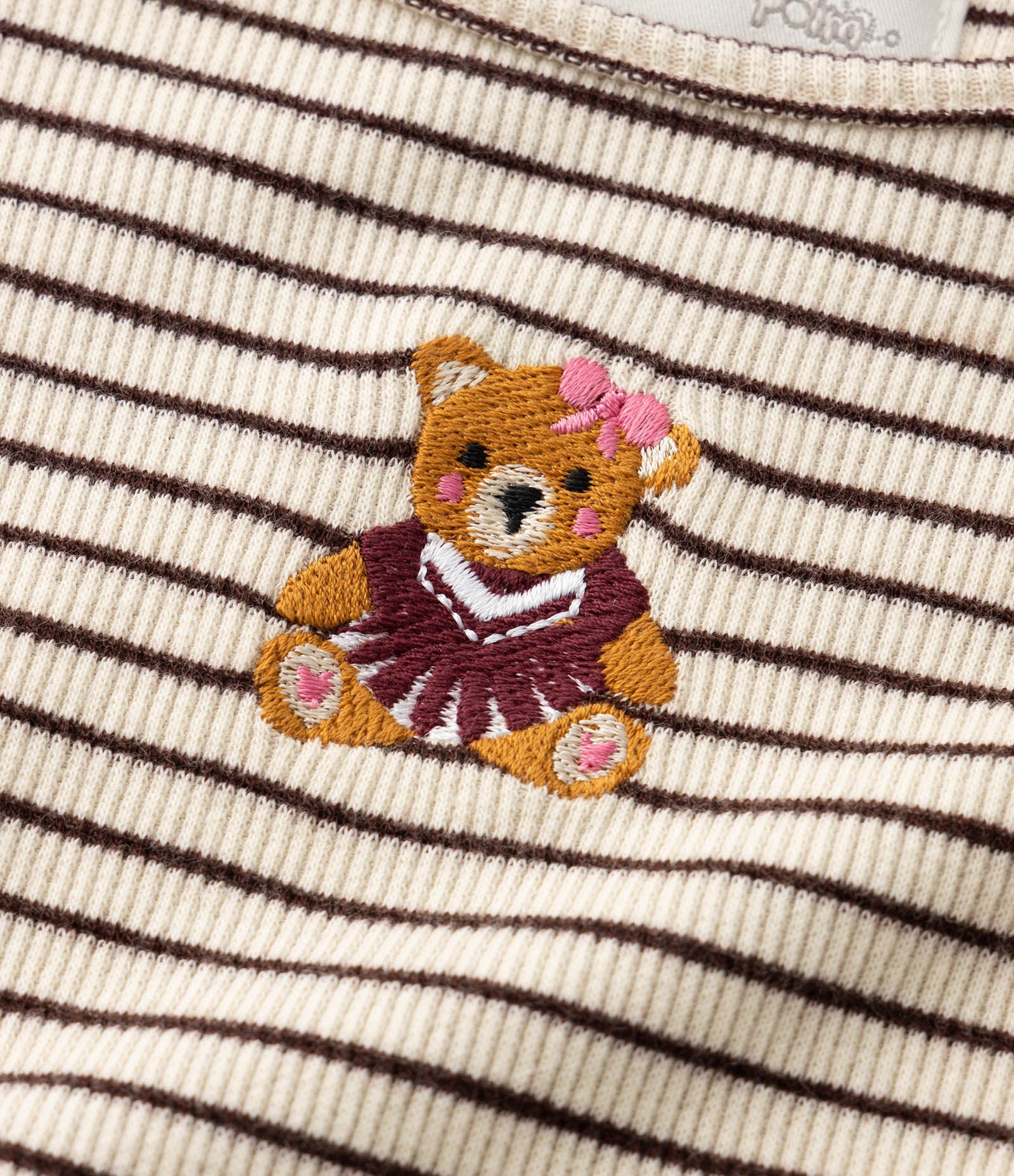 Vestido Slim Evasê Infantil com Veludo Cotelê e Bordado Urso – Tam 1 a 6 Anos Marrom/Bege 4