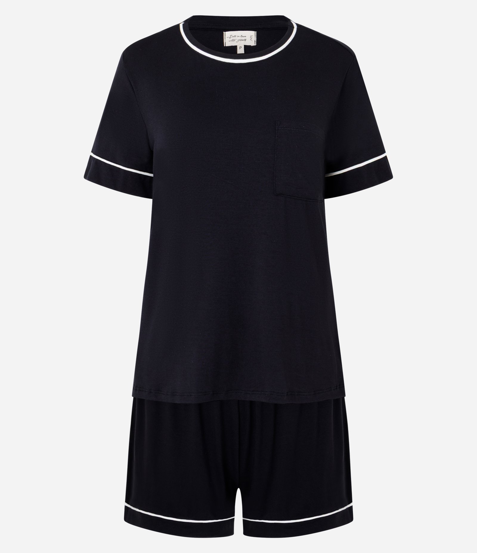 Pijama Short Doll em Viscolycra com Viés Contrastantes Preto 1