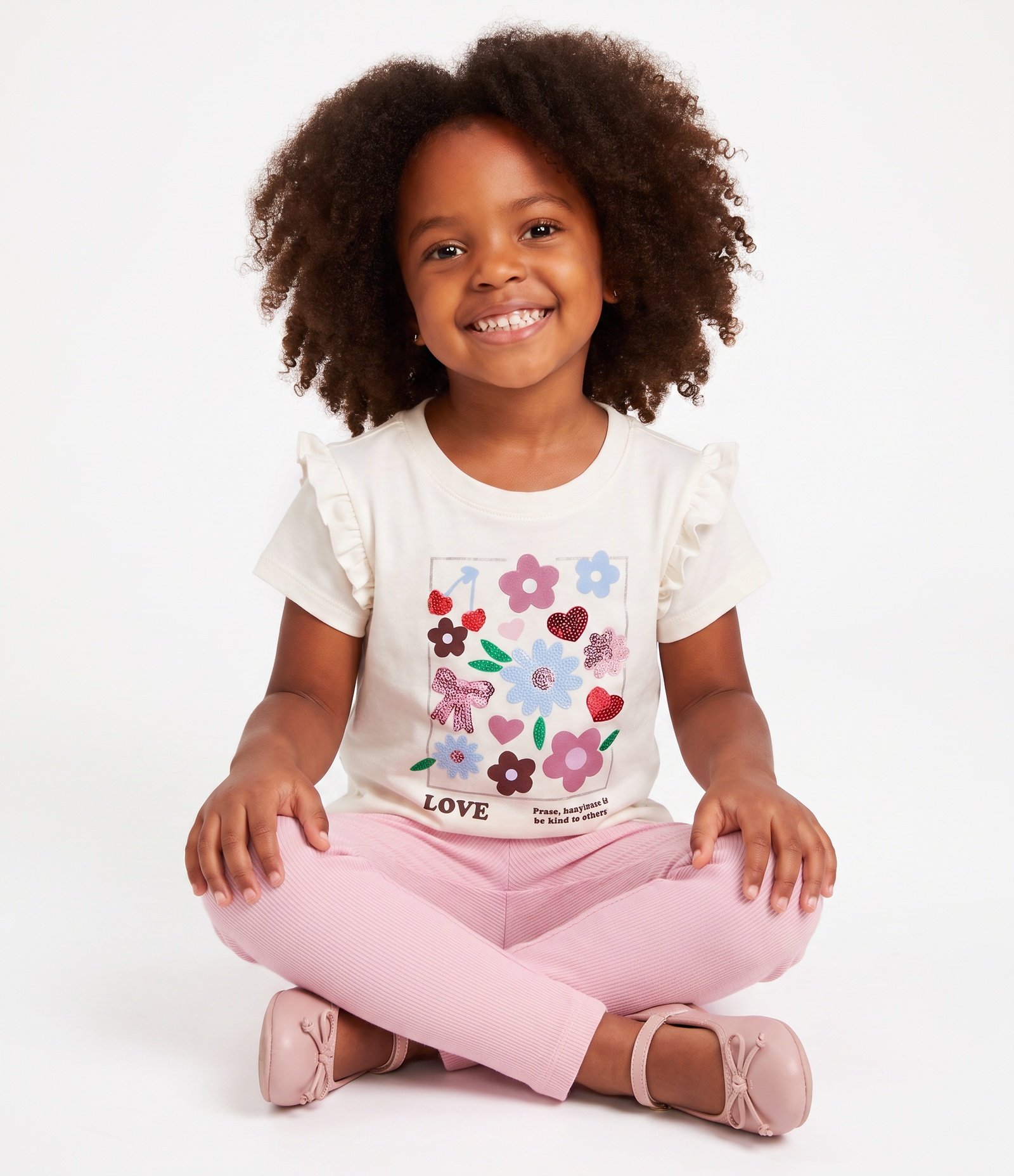 Blusa Infantil com Babados e Estampa Floral – Tam 1 a 6 Anos Off White 1