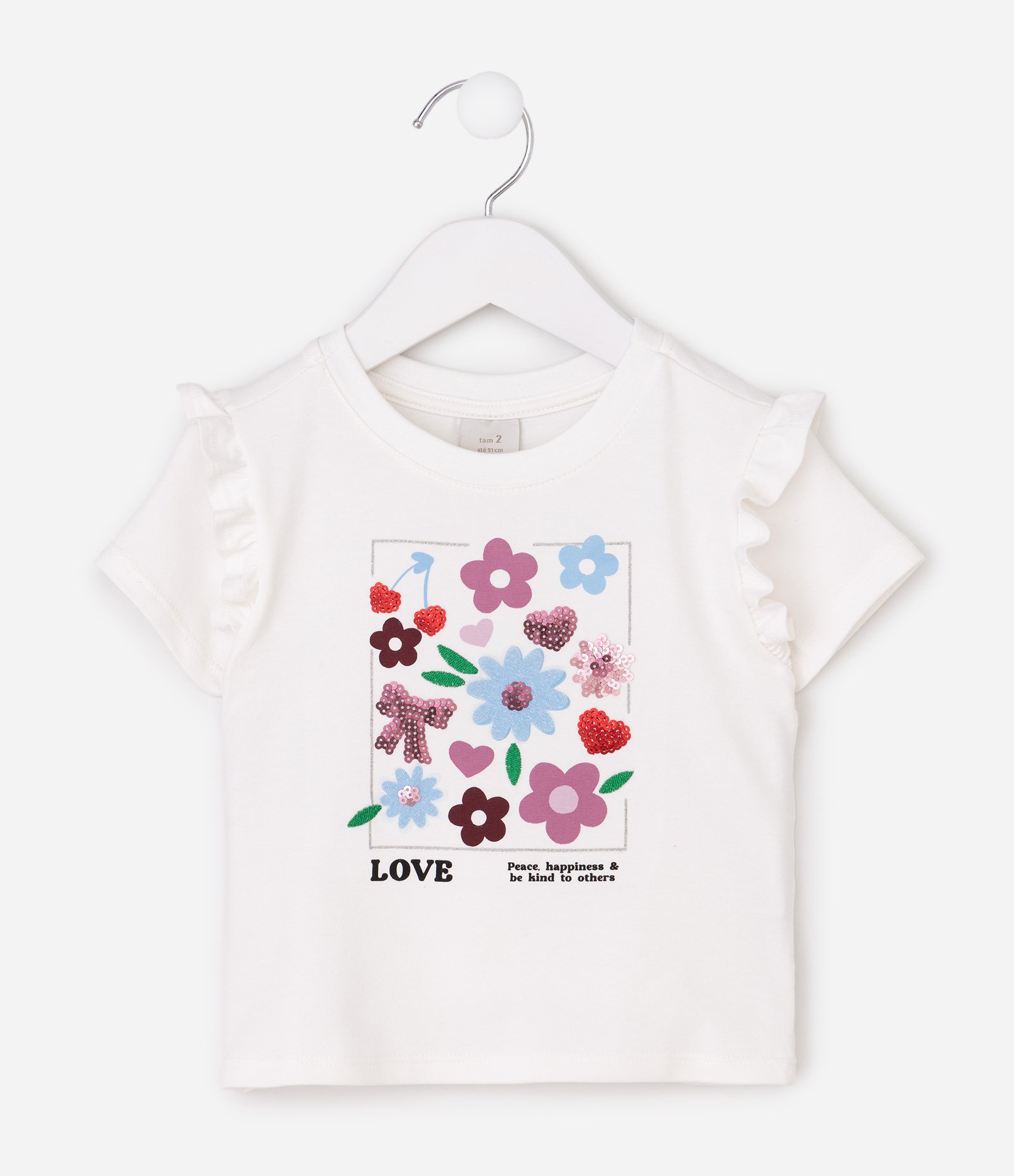 Blusa Infantil com Babados e Estampa Floral – Tam 1 a 6 Anos Off White 1