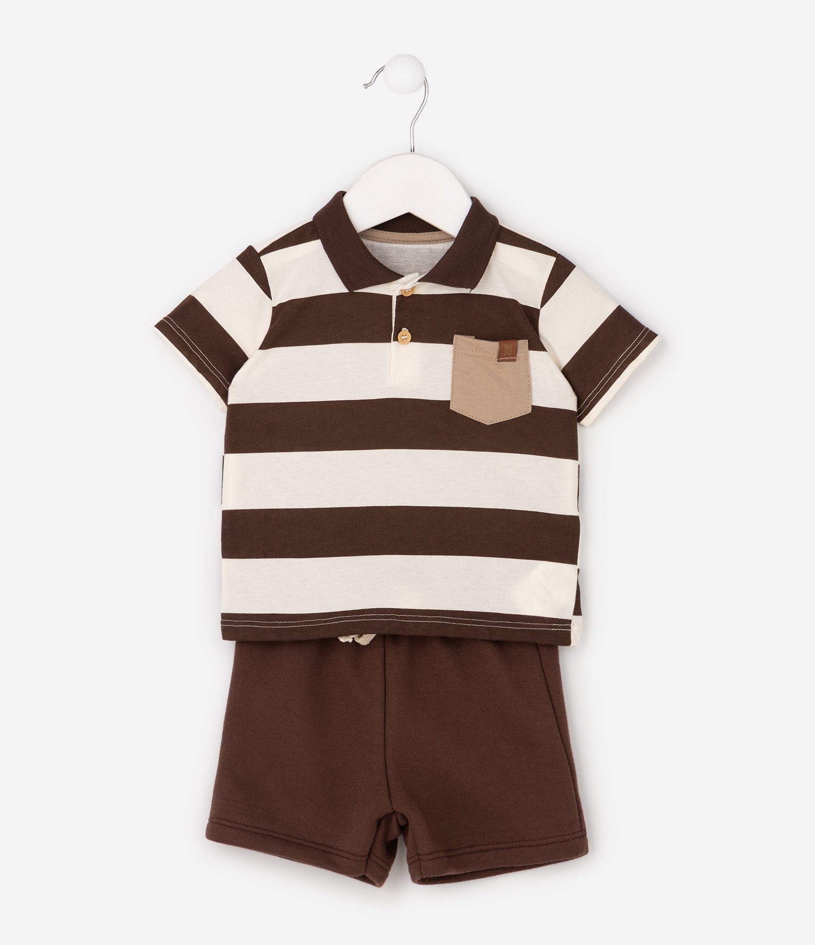 Conjunto Bebê em Algodão Listrado com Bolsinho – Tam 0 a 18 Meses Marrom 2