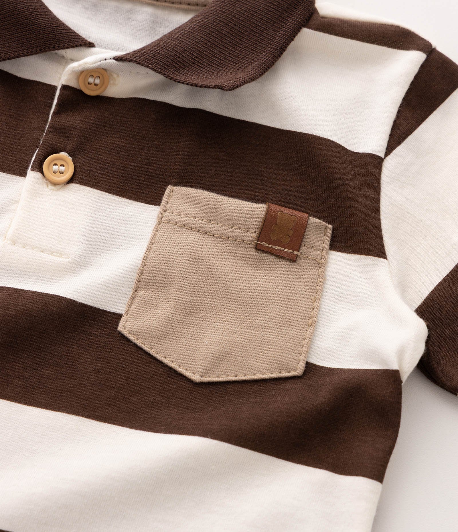 Conjunto Bebê em Algodão Listrado com Bolsinho – Tam 0 a 18 Meses Marrom 5