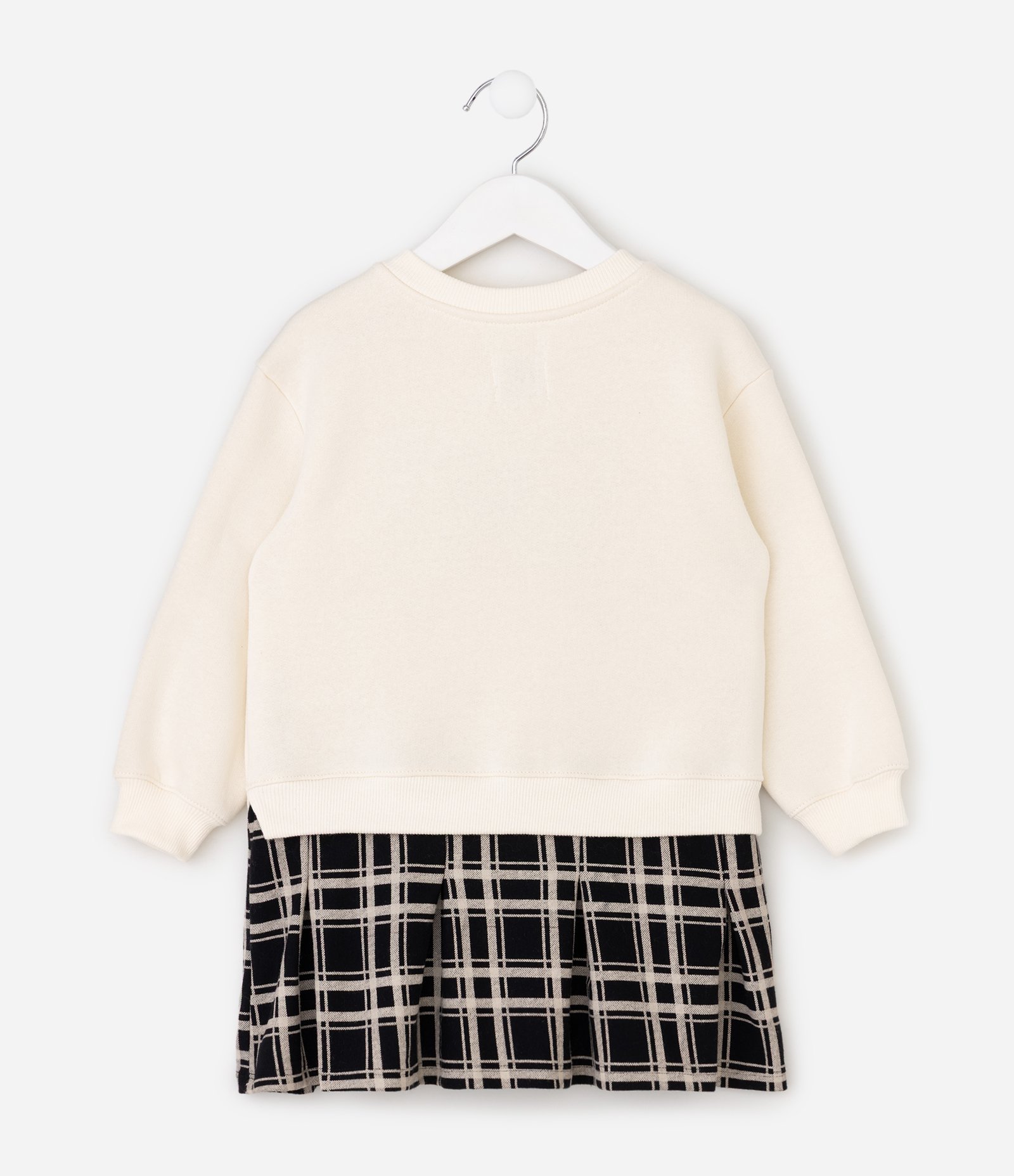 Vestido Infantil com Saia Xadrez e Aplicação de Laço – Tam 1 a 6 Anos Off White/Preto 3