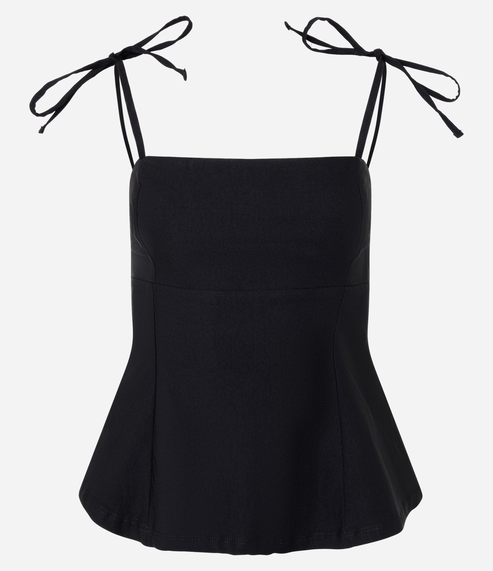 Blusa Peplum em Bengaline com Amarração nos Ombros Preto 1