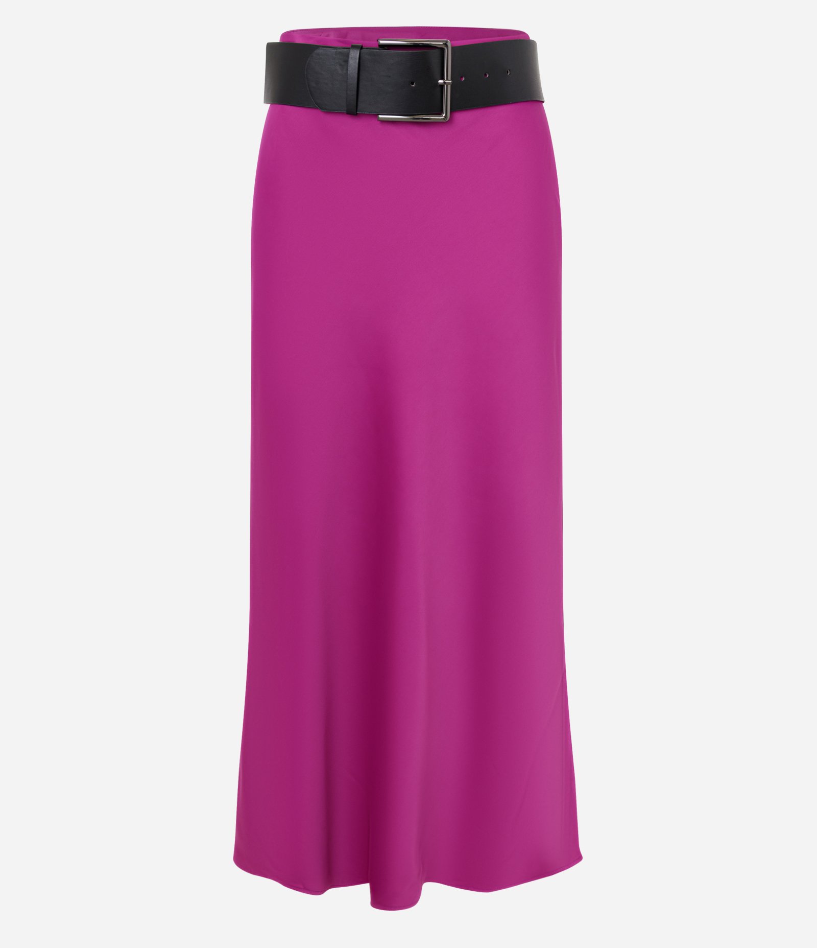 Saia Midi em Cetim com Cinto Largo Rosa 5