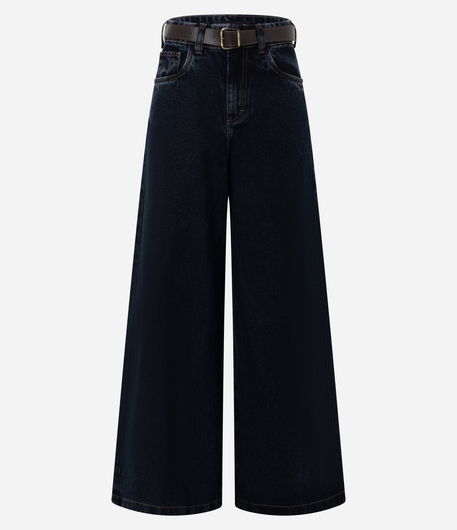 Calça Pantalona em Jeans com Cintura Alta Escuro 4