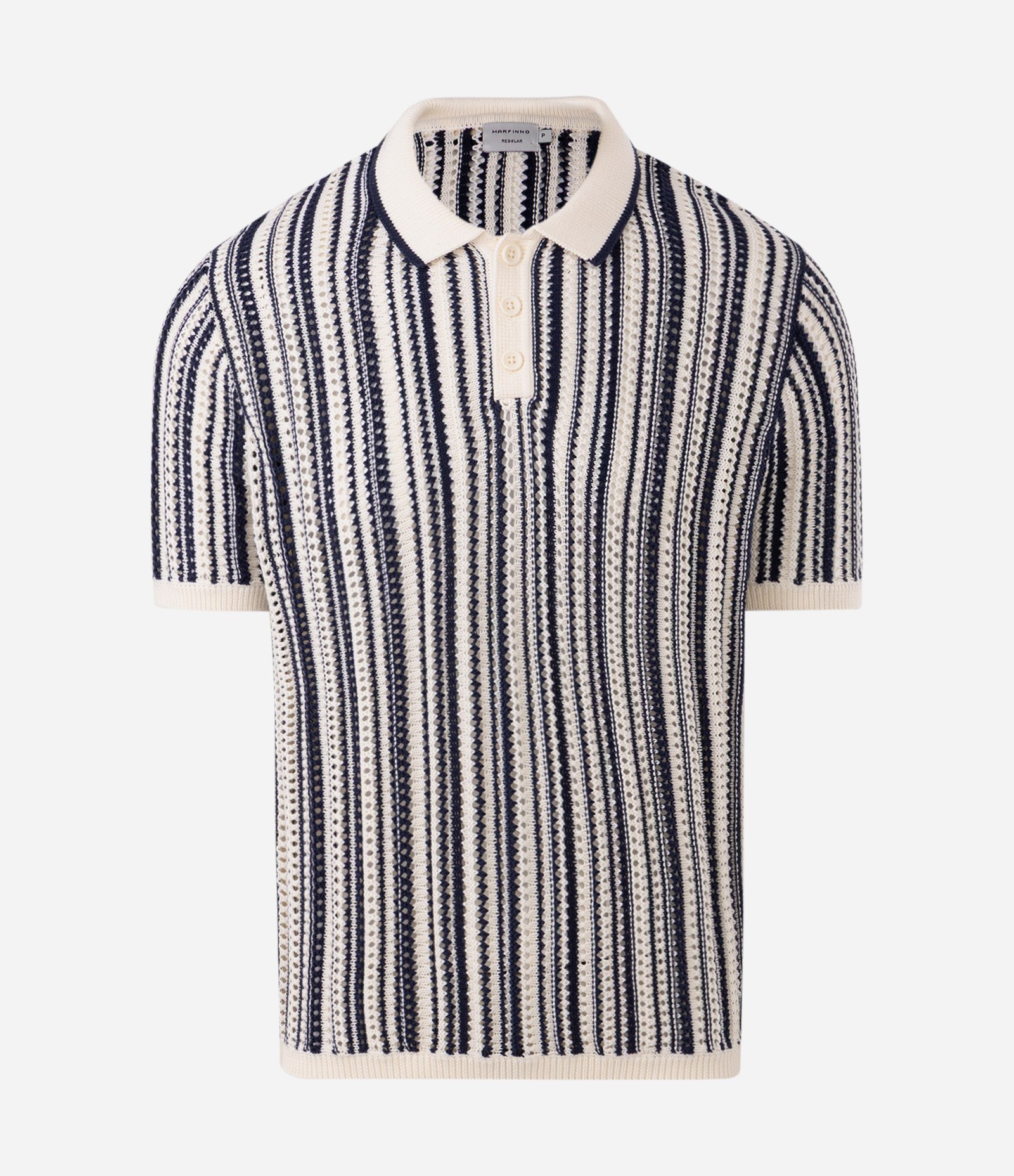 Polo Crochê em Algodão Listrada com Fio Tinto Azul 5