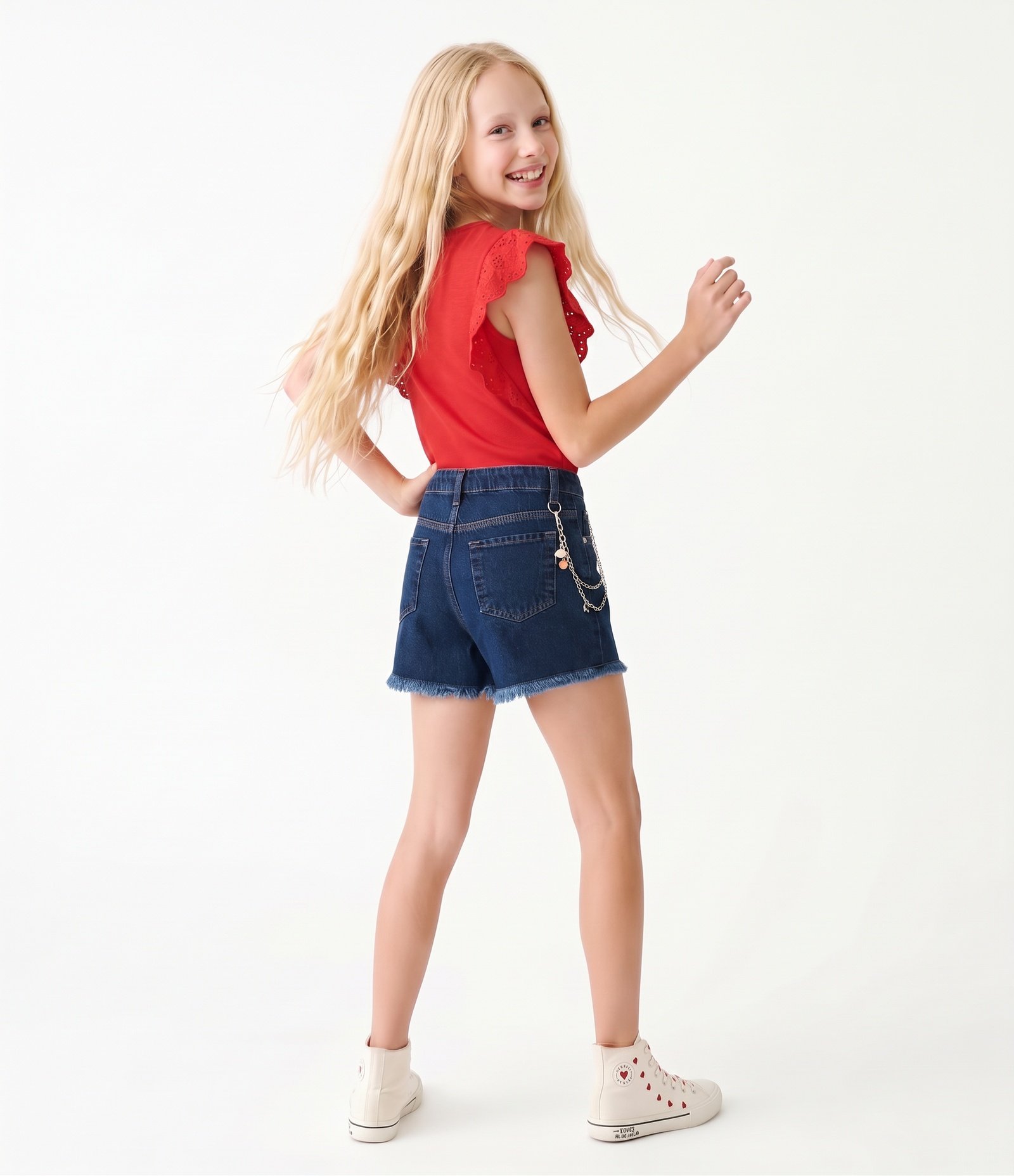 Camiseta Infantil com Manga em Bordado Inglês Tam 5 a 16 Anos Vermelho 7