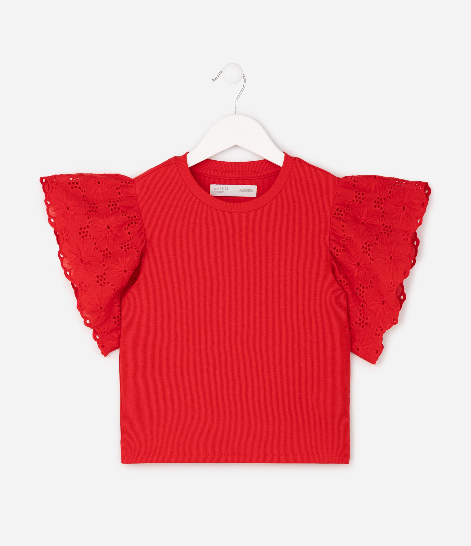 Camiseta Infantil com Manga em Bordado Inglês Tam 5 a 16 Anos Vermelho 3