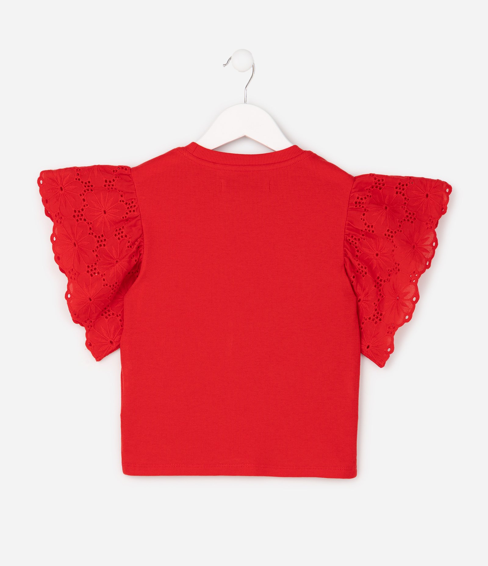 Camiseta Infantil com Manga em Bordado Inglês Tam 5 a 16 Anos Vermelho 4