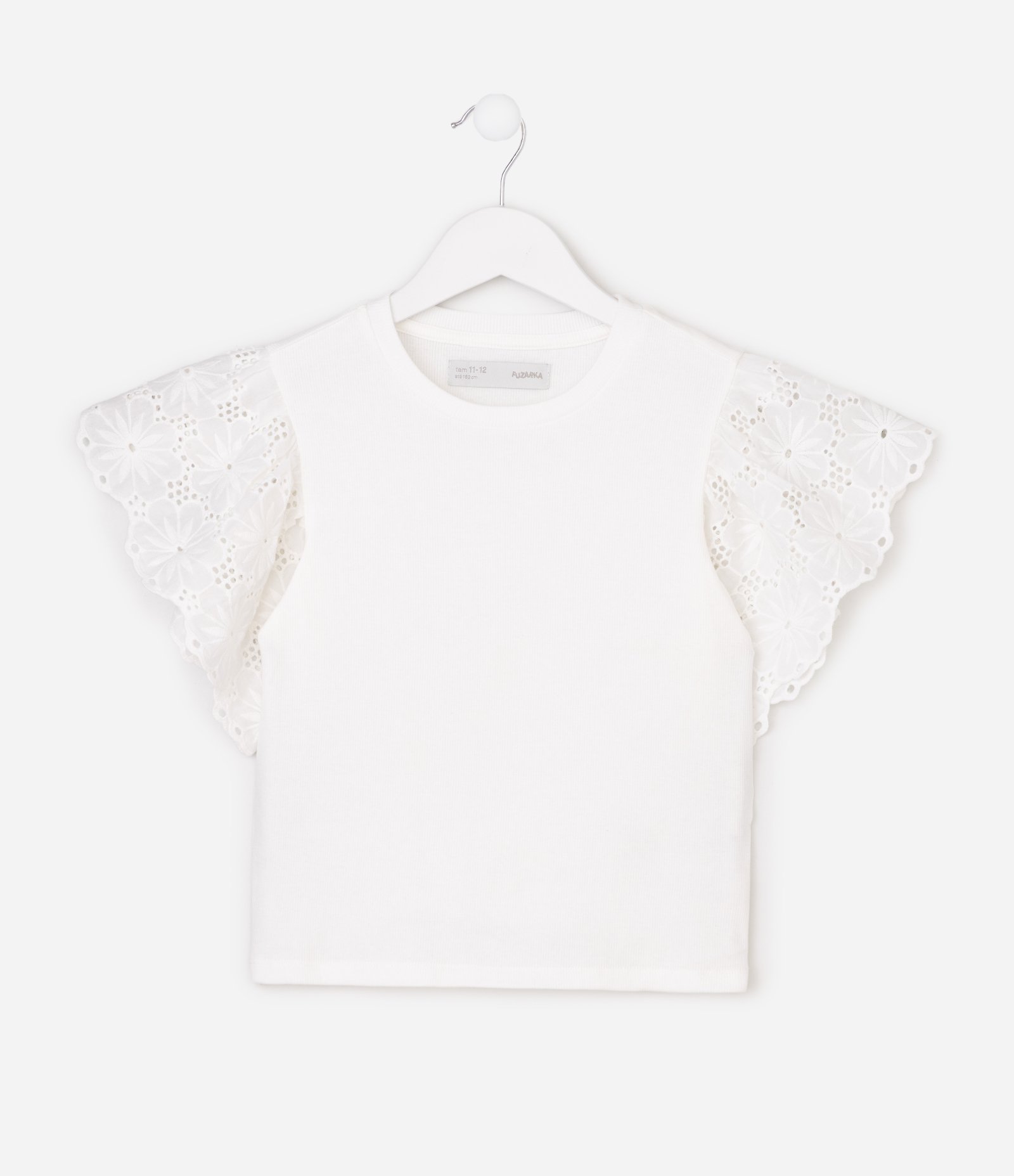 Camiseta Infantil com Manga em Bordado Inglês Tam 5 a 16 Anos Branco 2