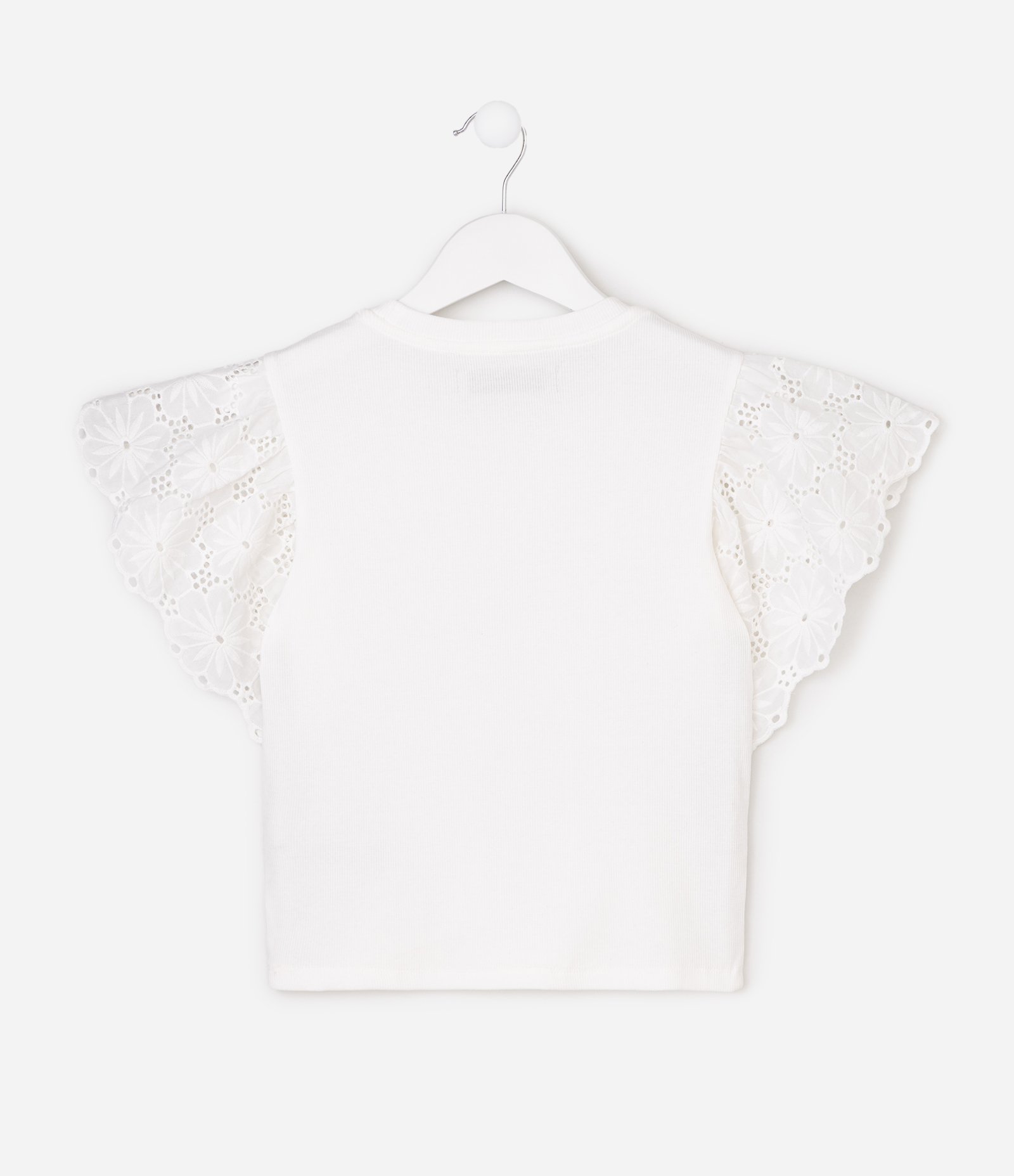 Camiseta Infantil com Manga em Bordado Inglês Tam 5 a 16 Anos Branco 3