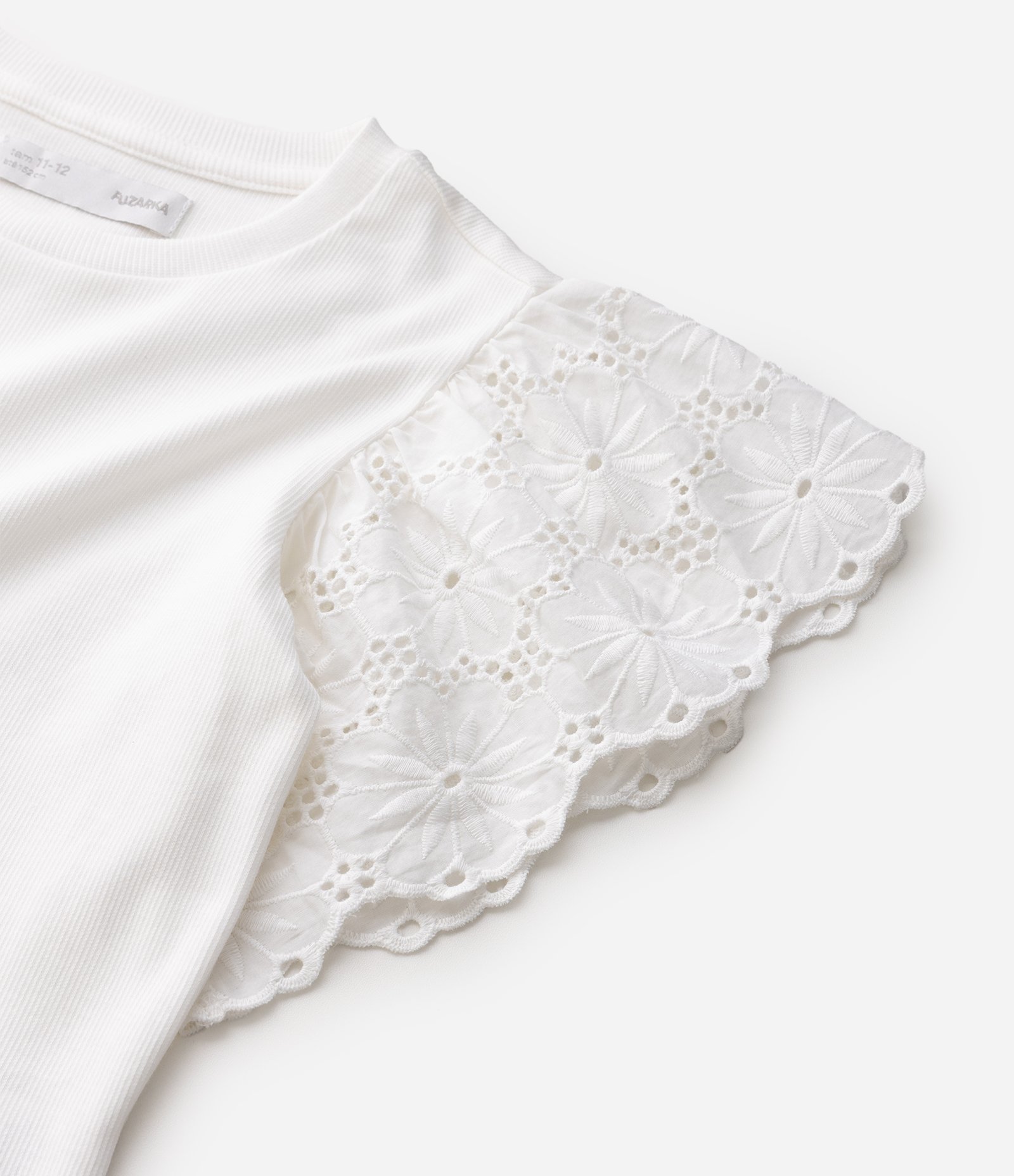 Camiseta Infantil com Manga em Bordado Inglês Tam 5 a 16 Anos Branco 5