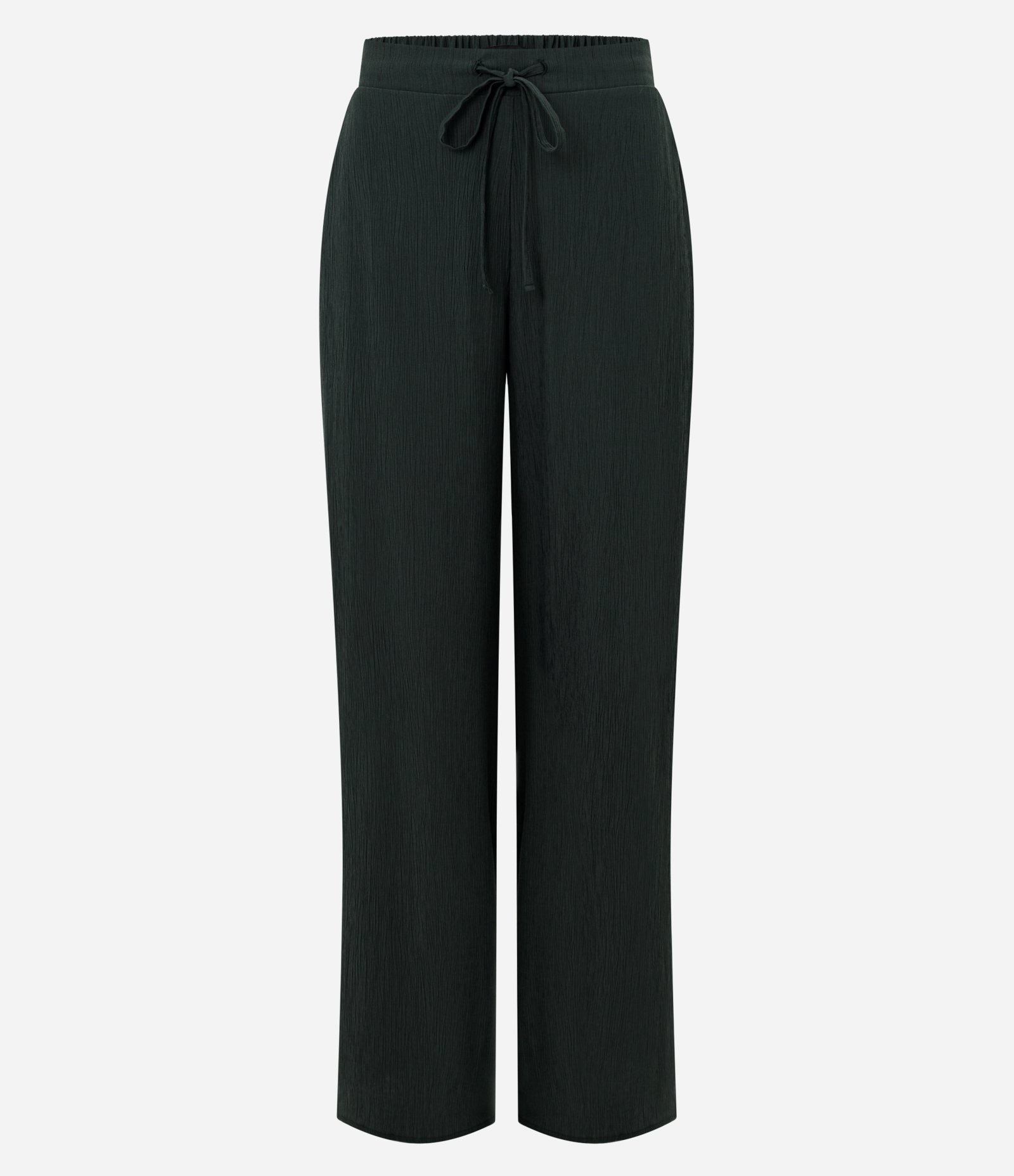 Calça Pantalona em Viscose Texturizado com Amarração na Cintura Verde Escuro 5