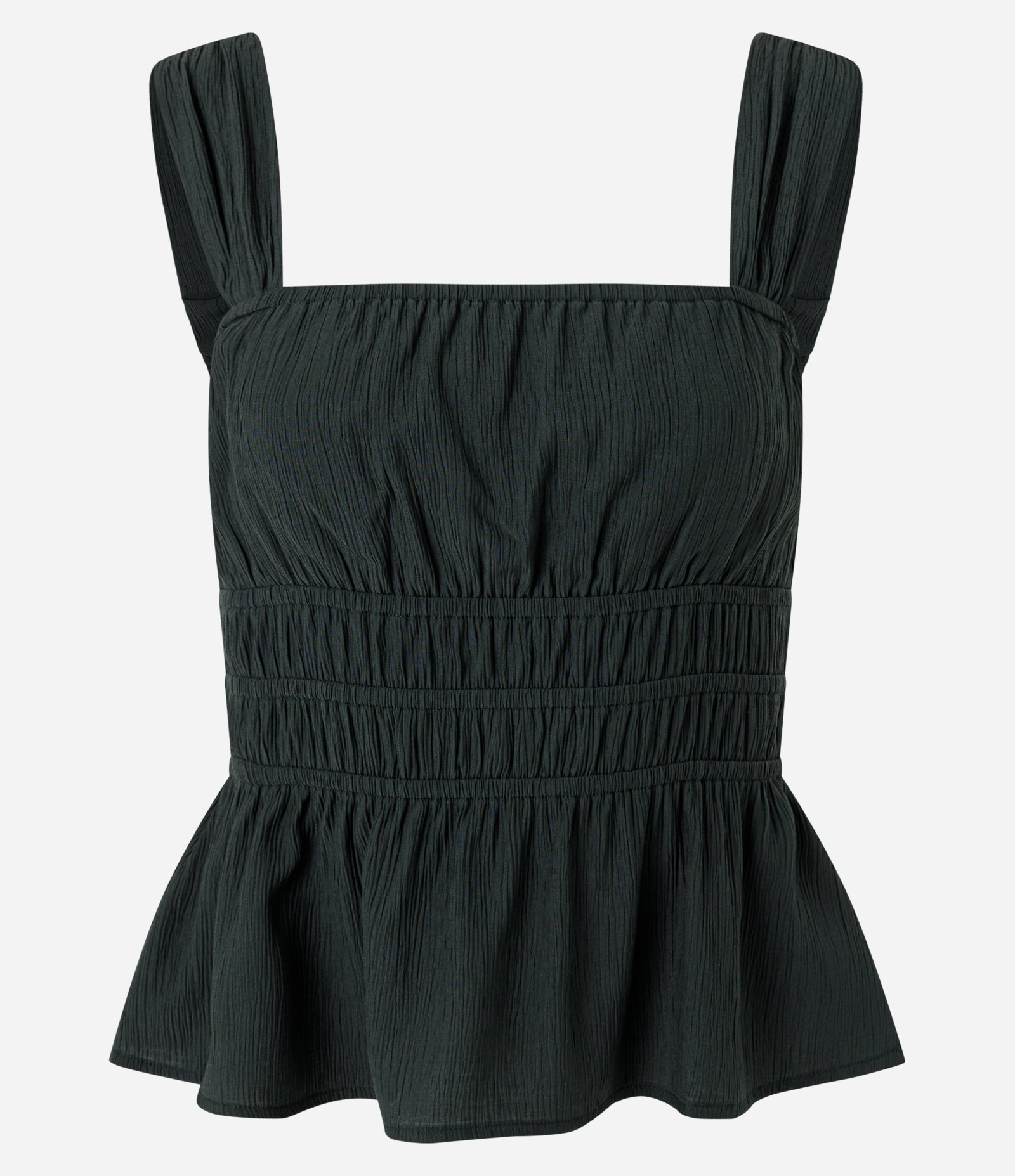 Blusa em Viscose Texturizada com Alças Largas e Franzidos Verde Escuro 5