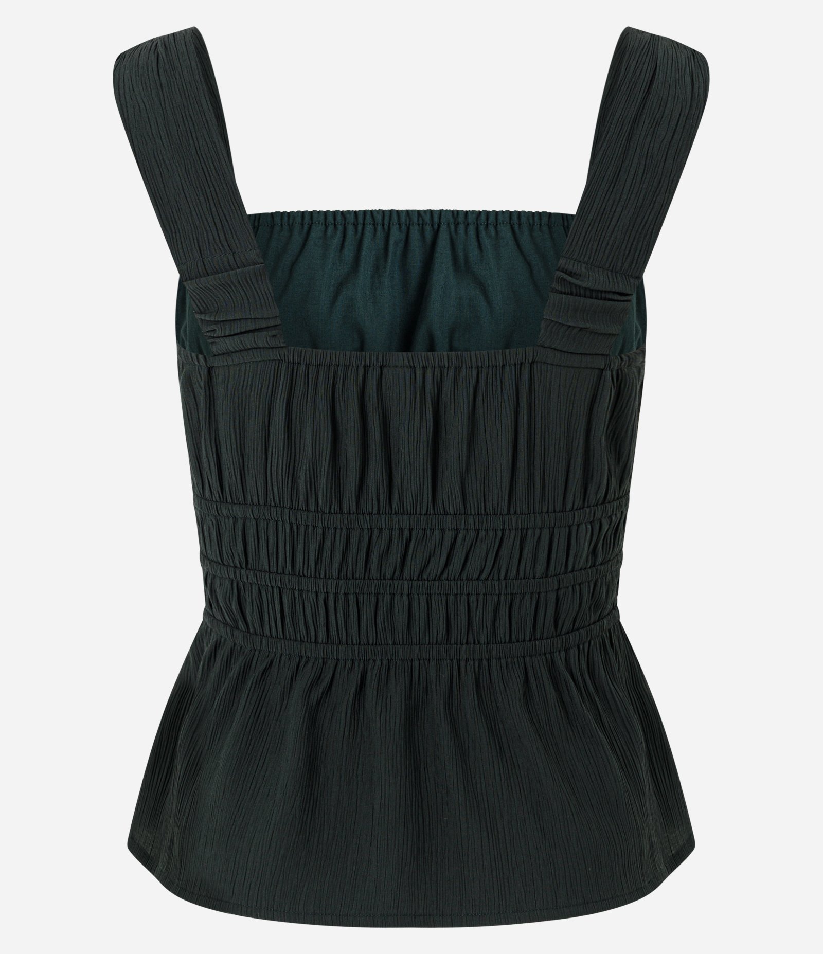Blusa em Viscose Texturizada com Alças Largas e Franzidos Verde Escuro 7