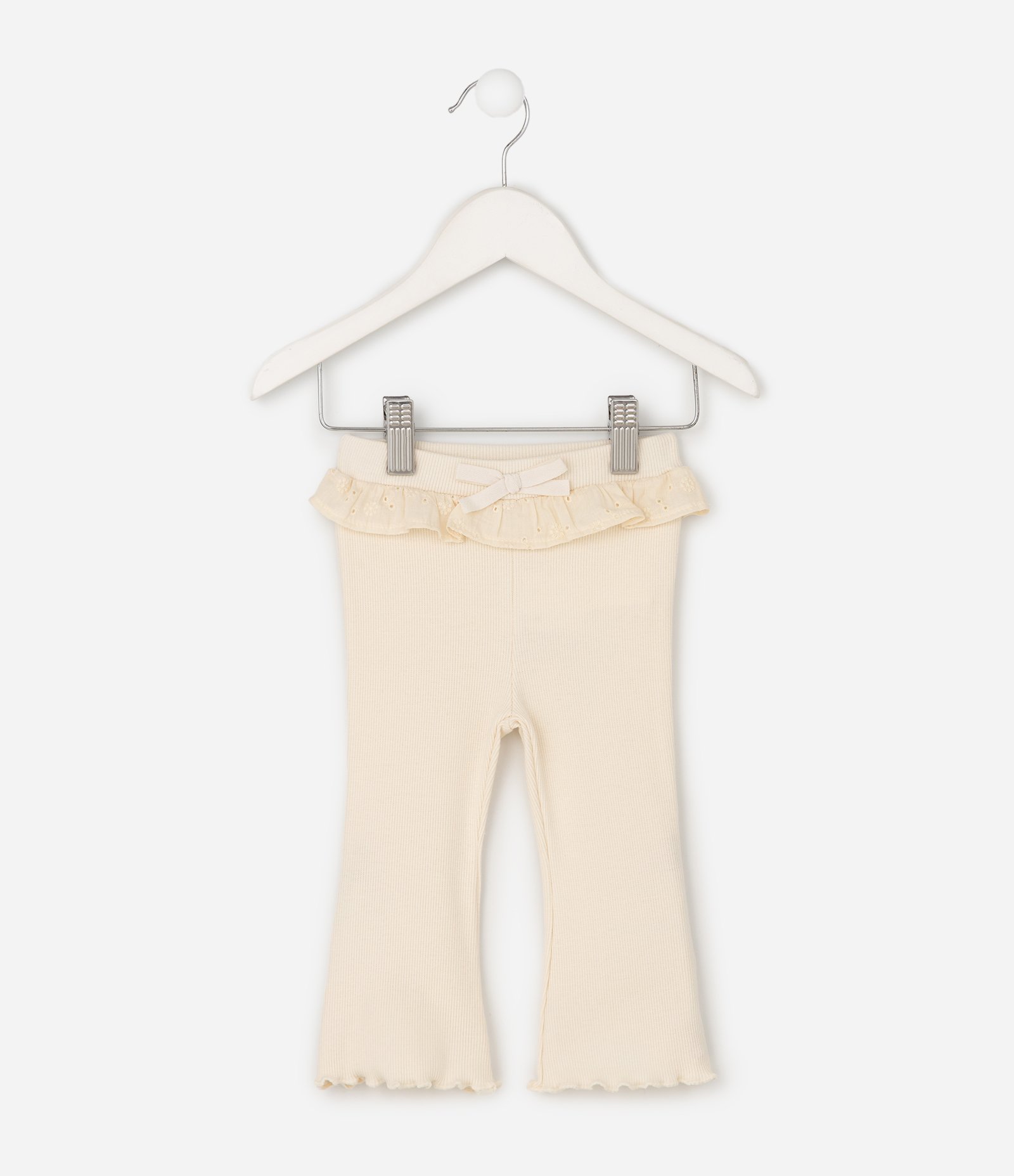 Calça Flare em Ribana com Renda no Cós Bebê - Tam 12 a 18 Meses Bege 2