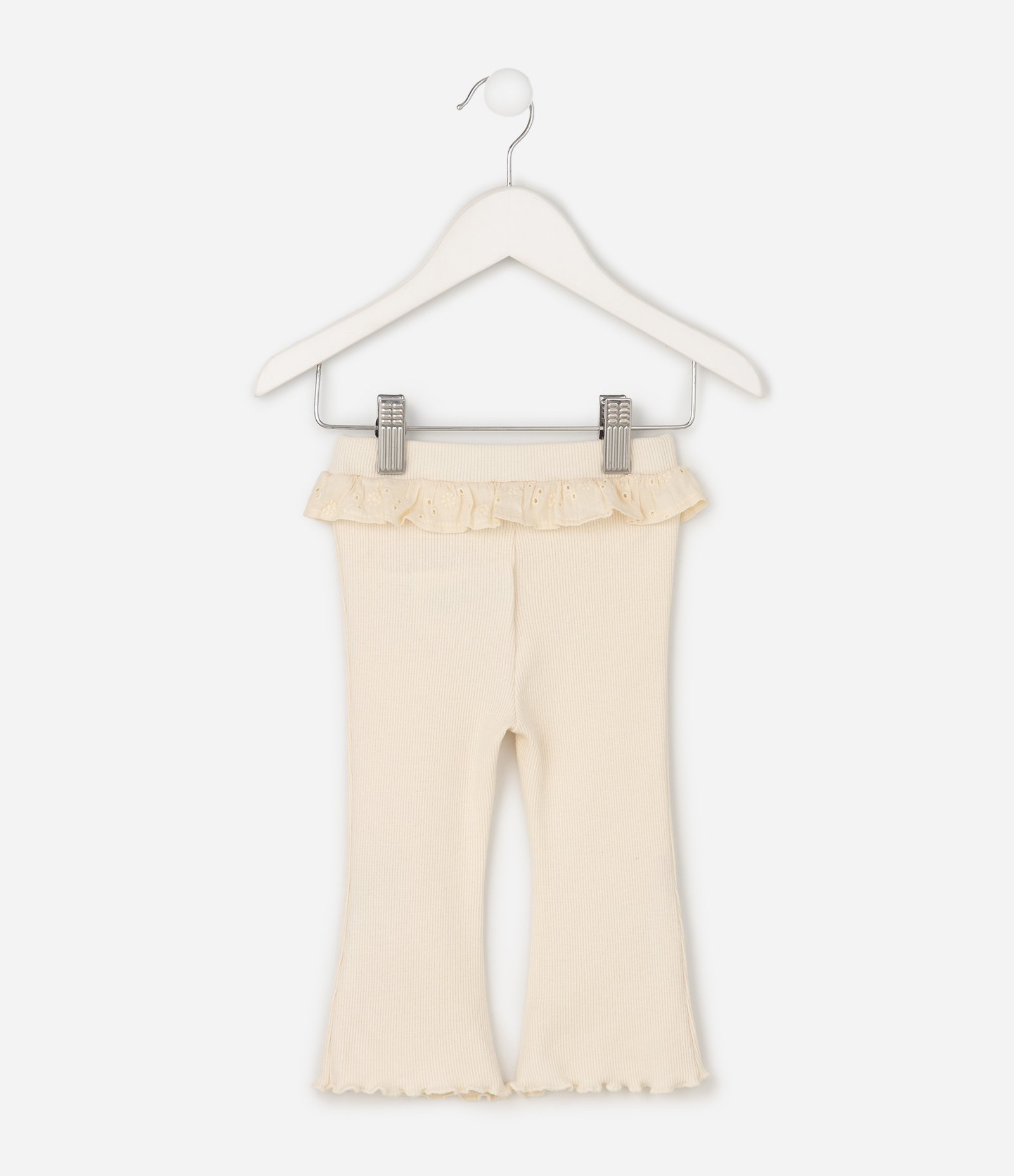 Calça Flare em Ribana com Renda no Cós Bebê - Tam 12 a 18 Meses Bege 3