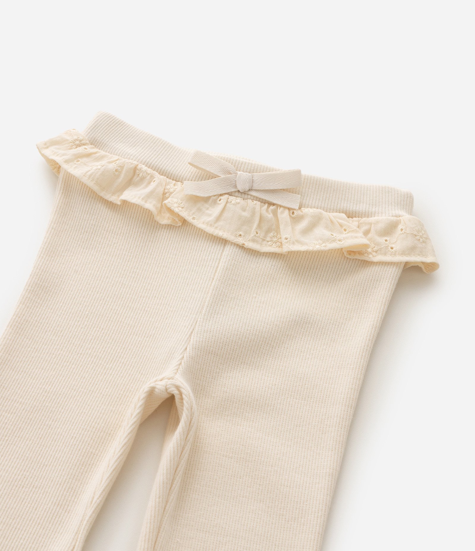Calça Flare em Ribana com Renda no Cós Bebê - Tam 12 a 18 Meses Bege 5