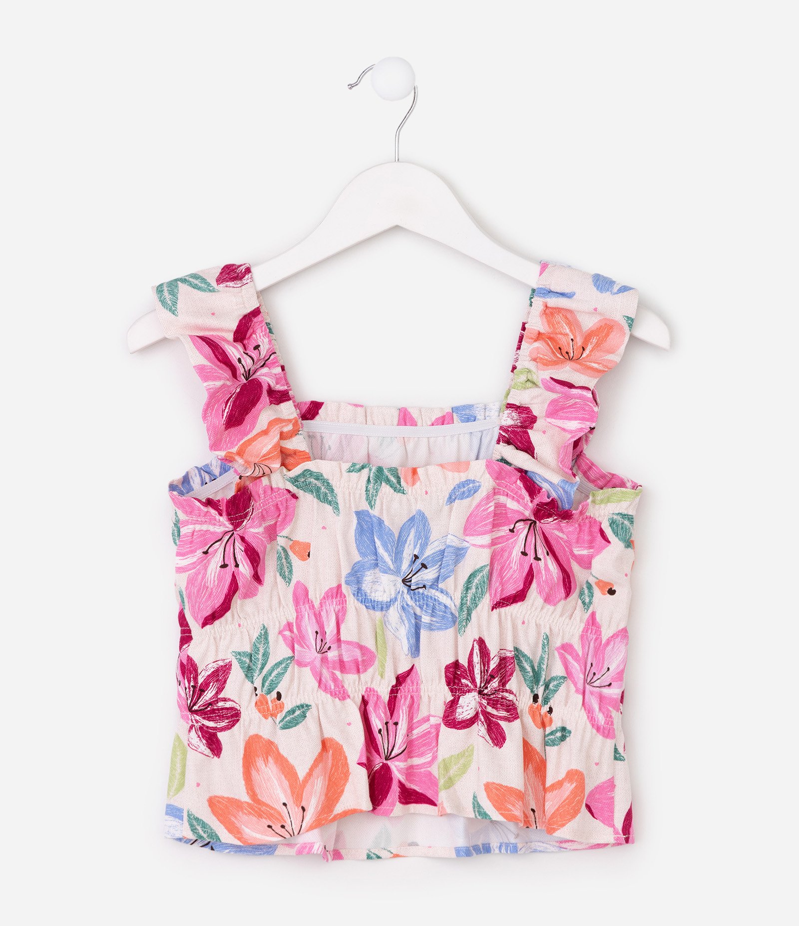Blusa Infantil Com Alcinha e Estampa Floral - Tam 5 a 14 Anos Multicores 3