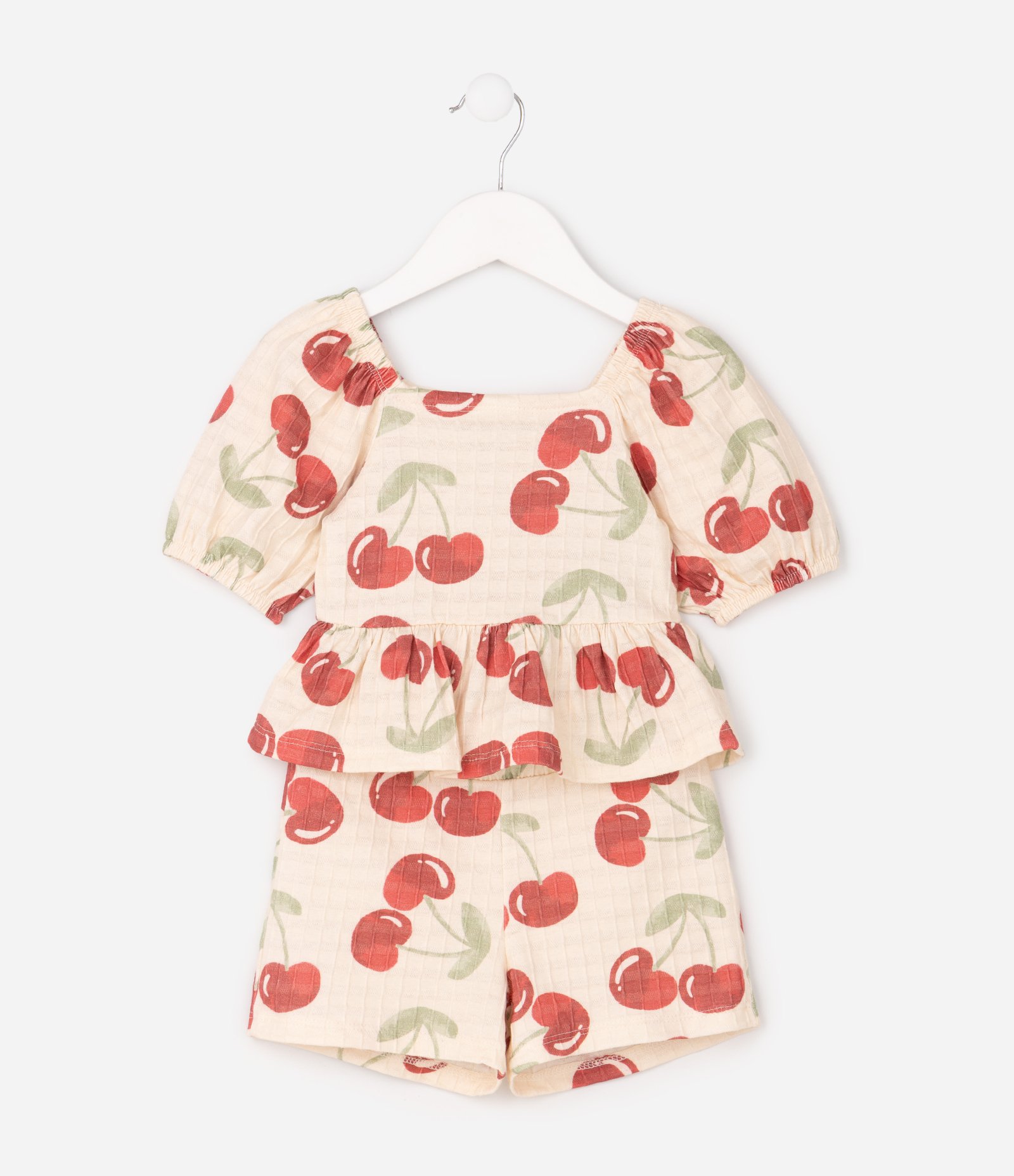 Conjunto Infantil em Algodão com Estampa Cereja – Tam 1 a 6 Anos Bege/Vermelho 2