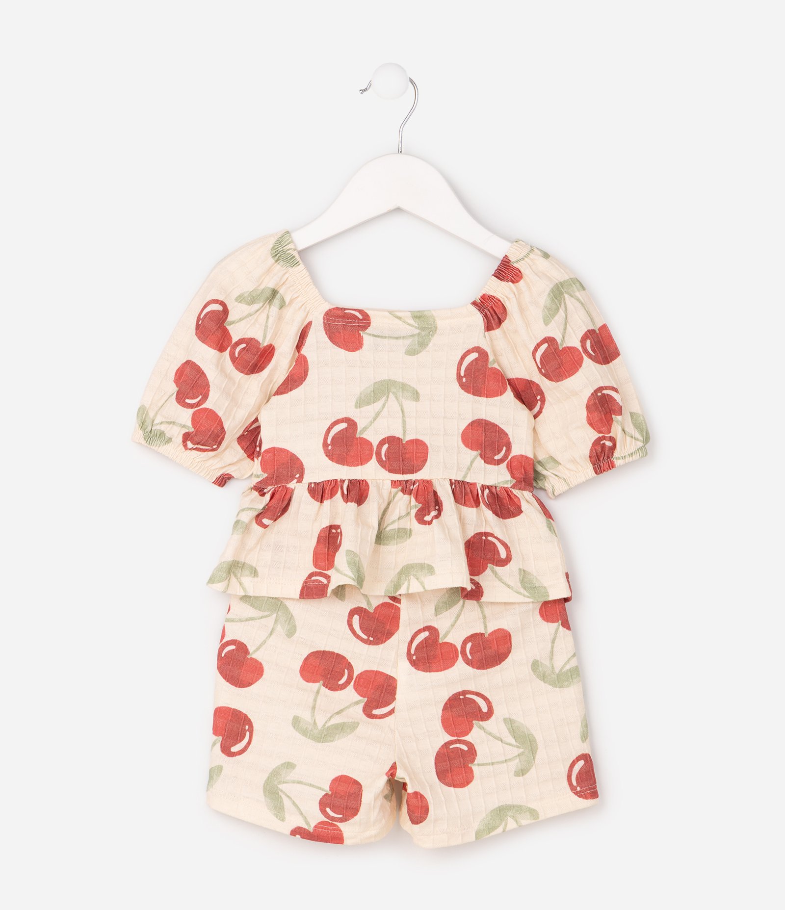 Conjunto Infantil em Algodão com Estampa Cereja – Tam 1 a 6 Anos Bege/Vermelho 3