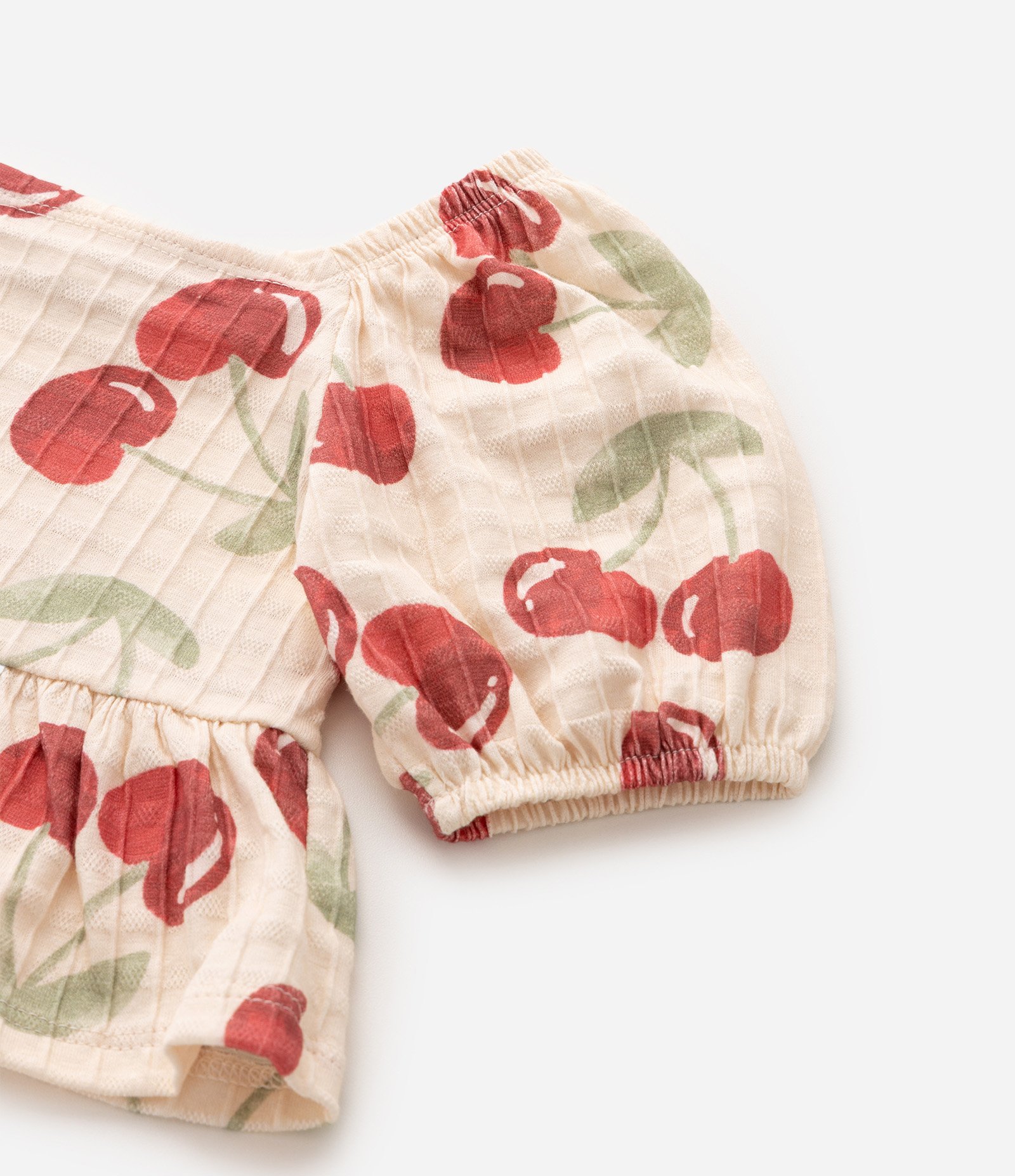 Conjunto Infantil em Algodão com Estampa Cereja – Tam 1 a 6 Anos Bege/Vermelho 5