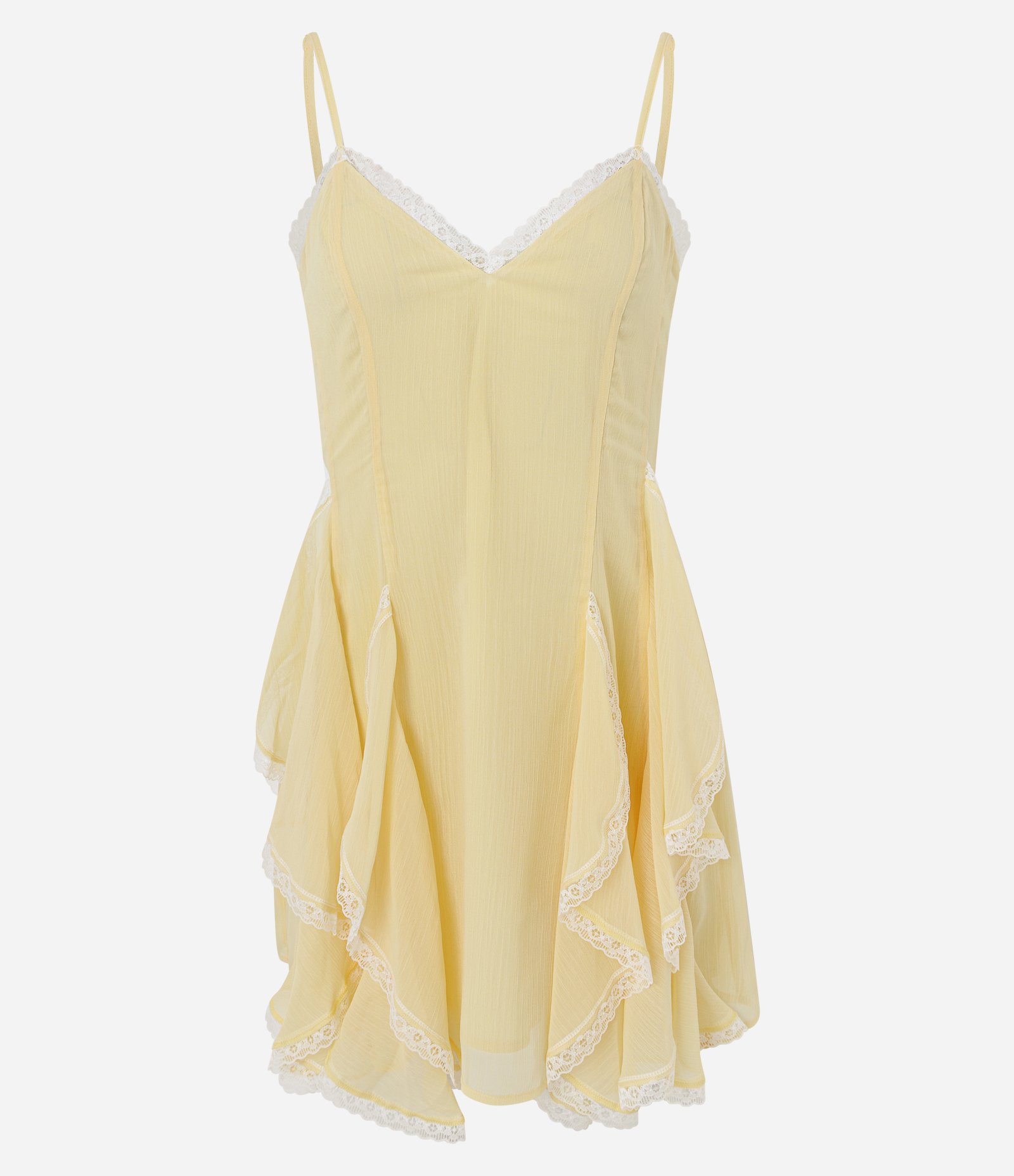 Vestido Curto de Alcinha em Chiffon com Babados e Detalhe em Renda Amarelo 5