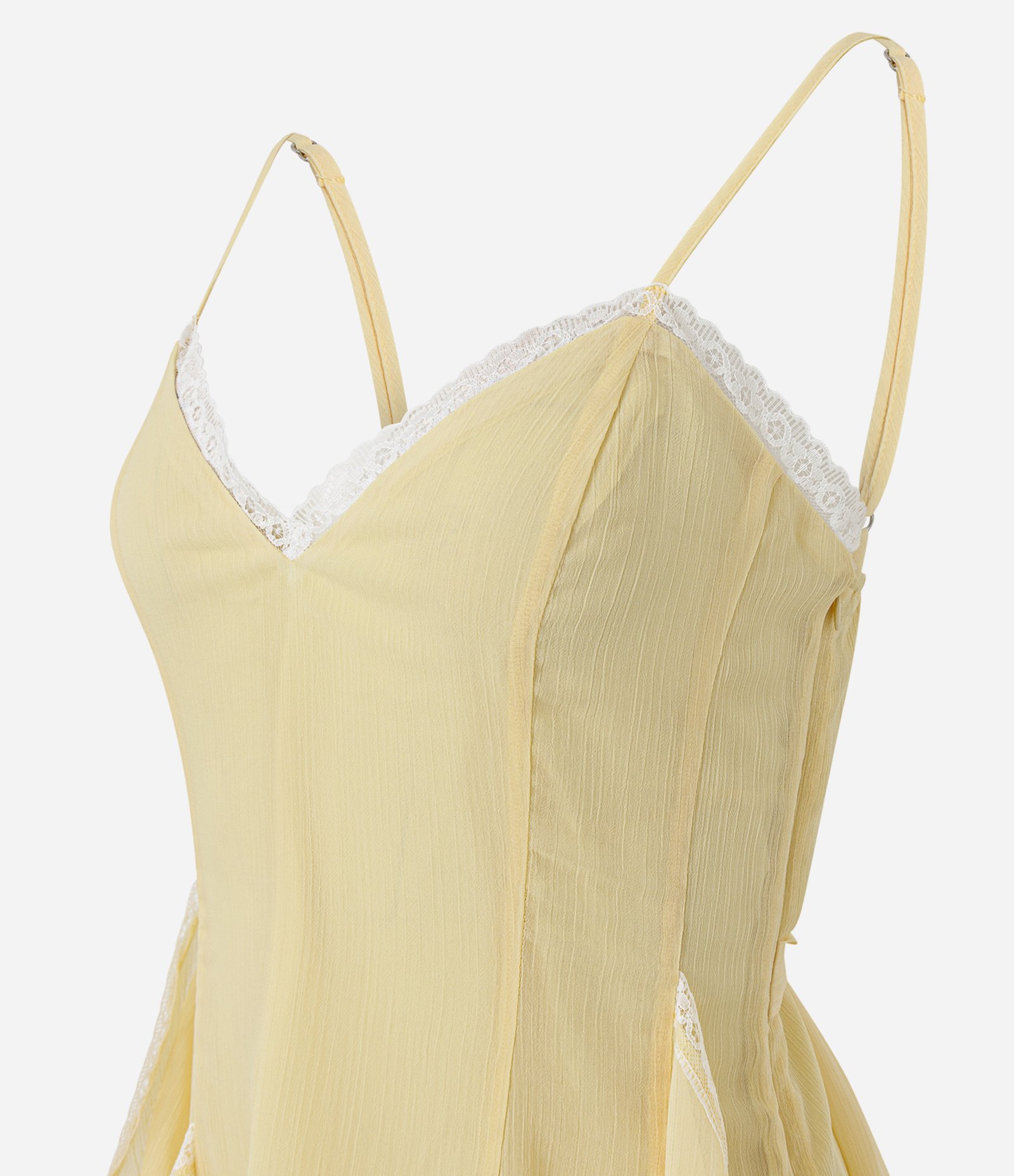 Vestido Curto de Alcinha em Chiffon com Babados e Detalhe em Renda Amarelo 6