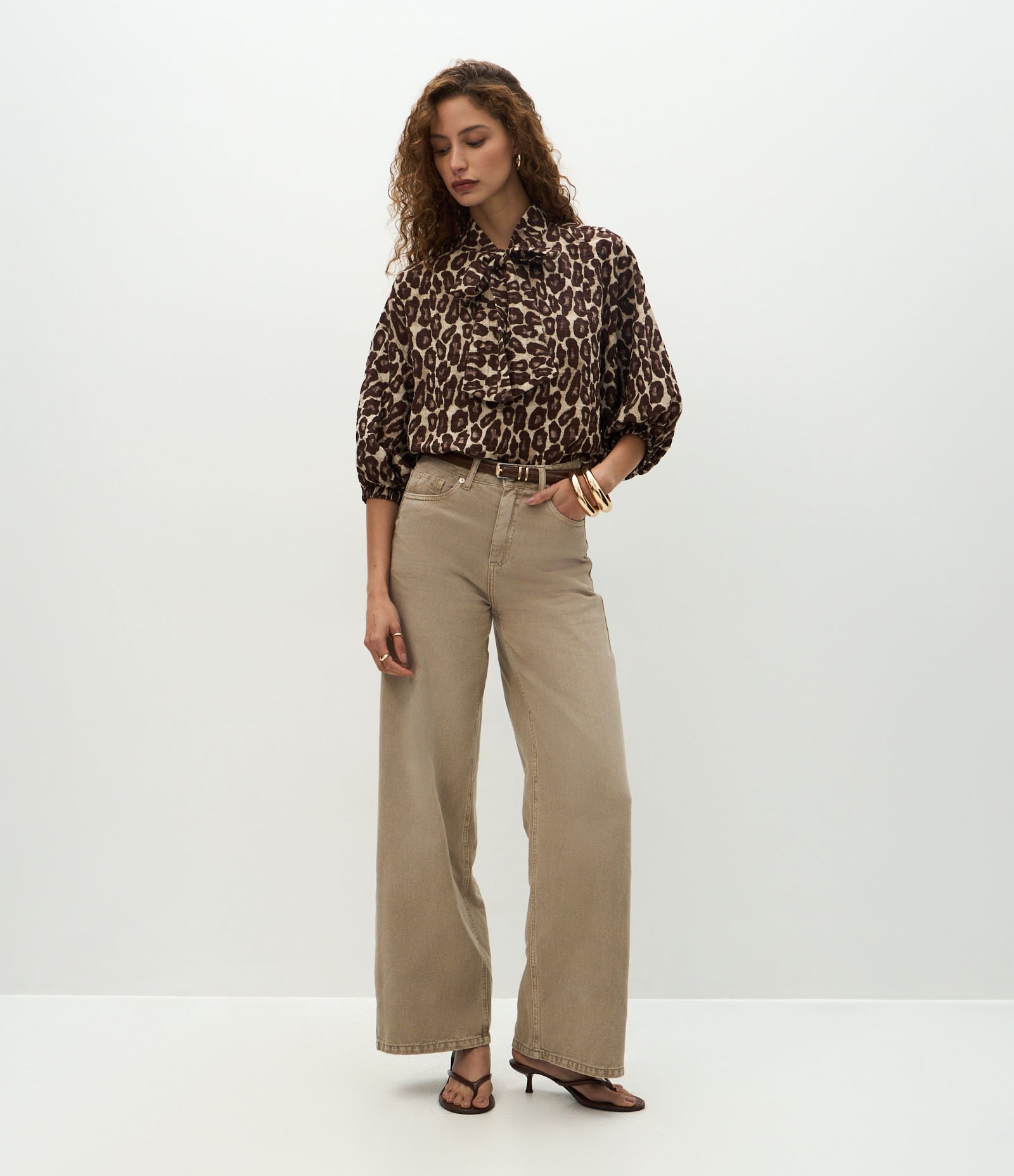 Blusa em Viscose com Manga Bufante e Estampa Animal Print Marrom 2