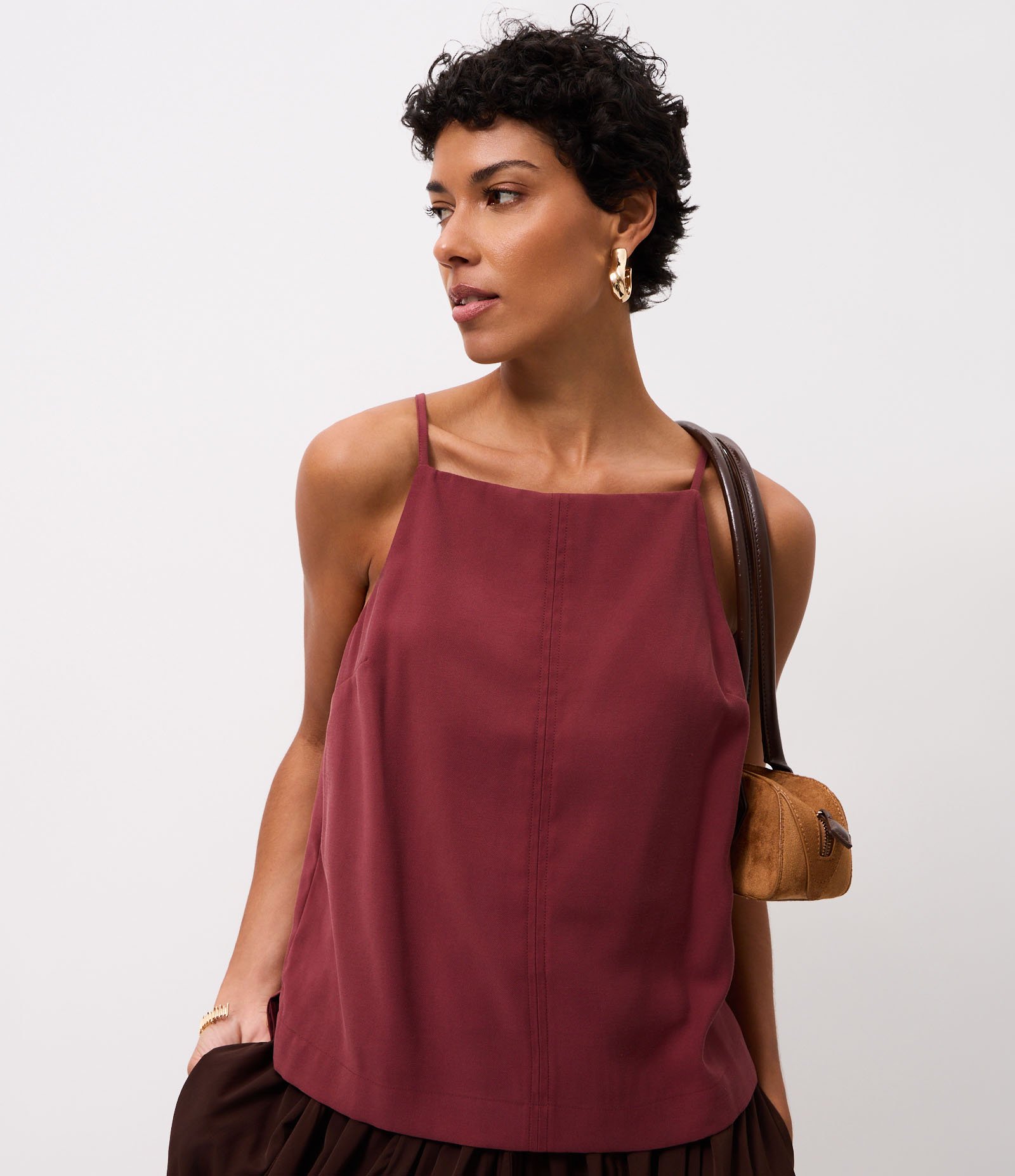 Blusa com Decote Halter Neck e Alças Finas Vinho 1
