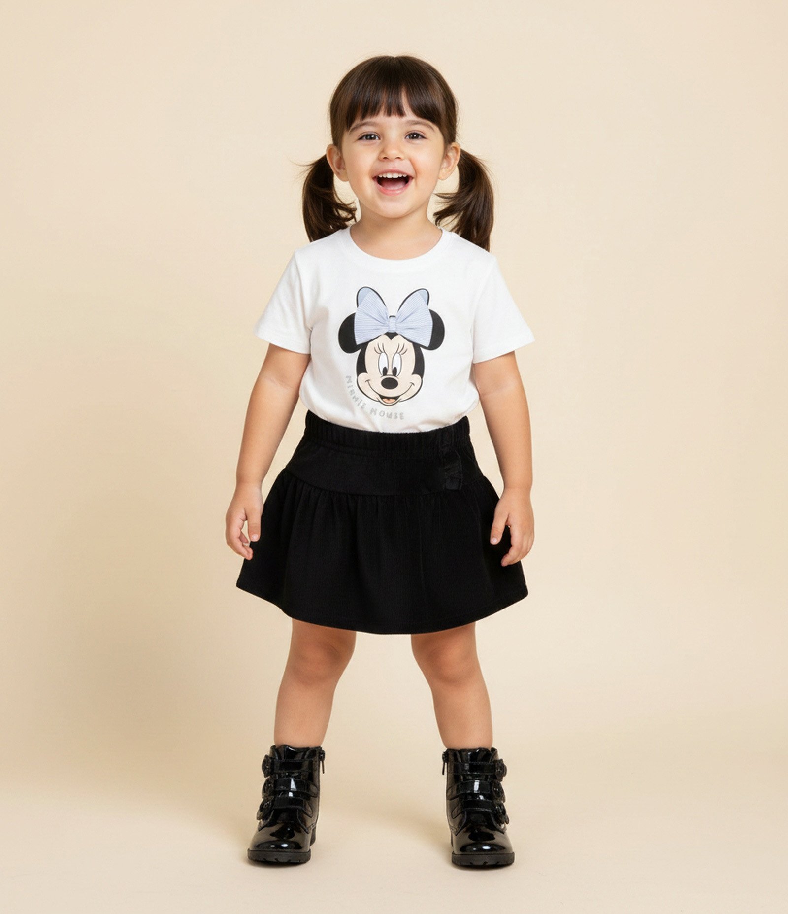 Saia Infantil Evasê em Veludo Cotelê – Tam 1 a 6 Anos Preto 1