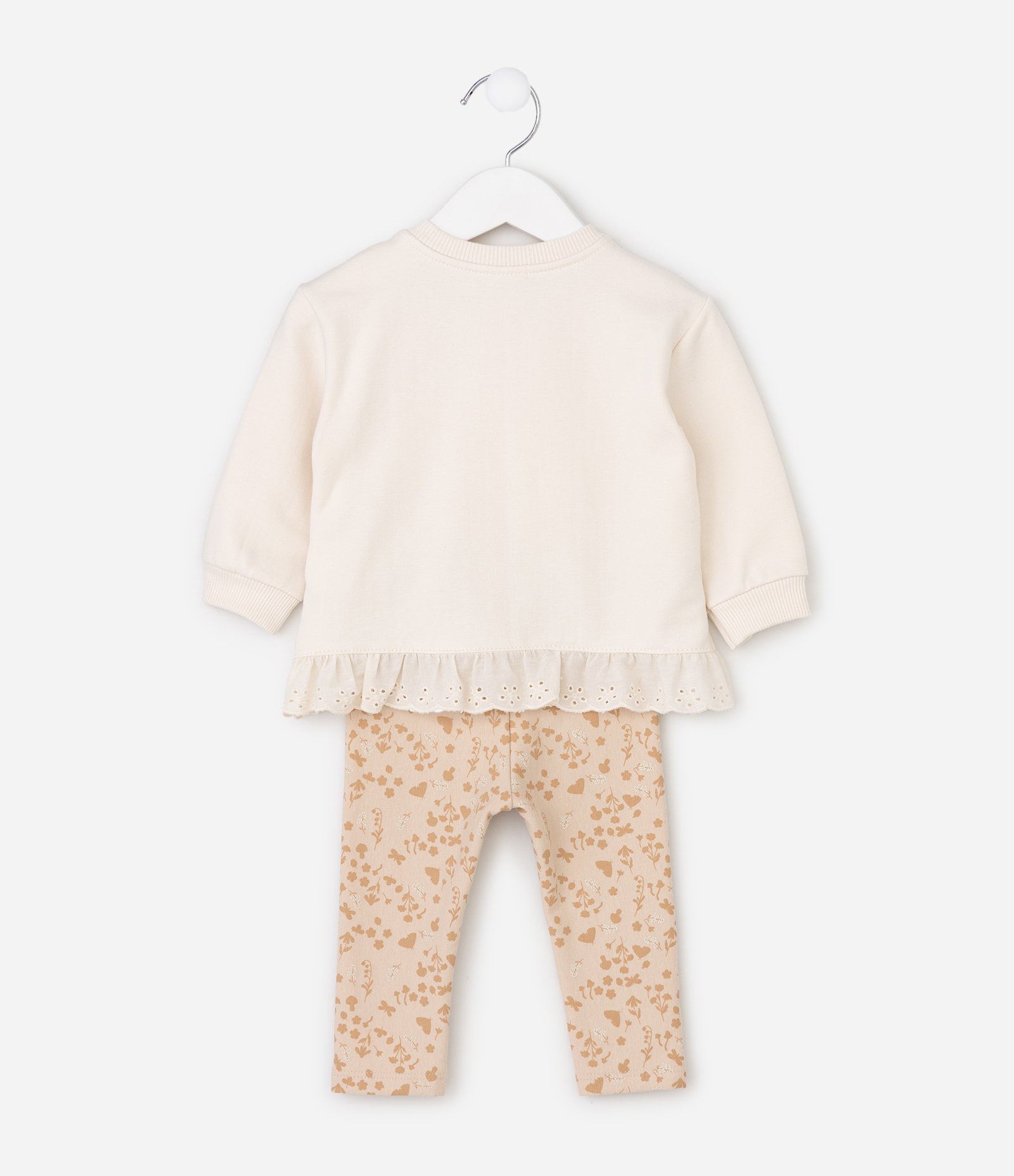 Conjunto Bebê com Estampa Floral com Cogumelos – Tam 0 a 18 Meses Bege Claro 3