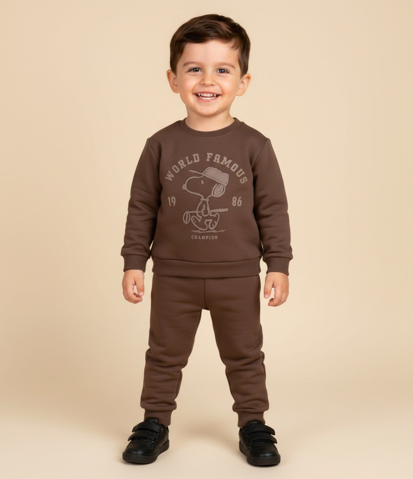 Conjunto Infantil em Moletom com Estampa Snoopy Bordado – Tam 2 a 6 Anos Marrom 1