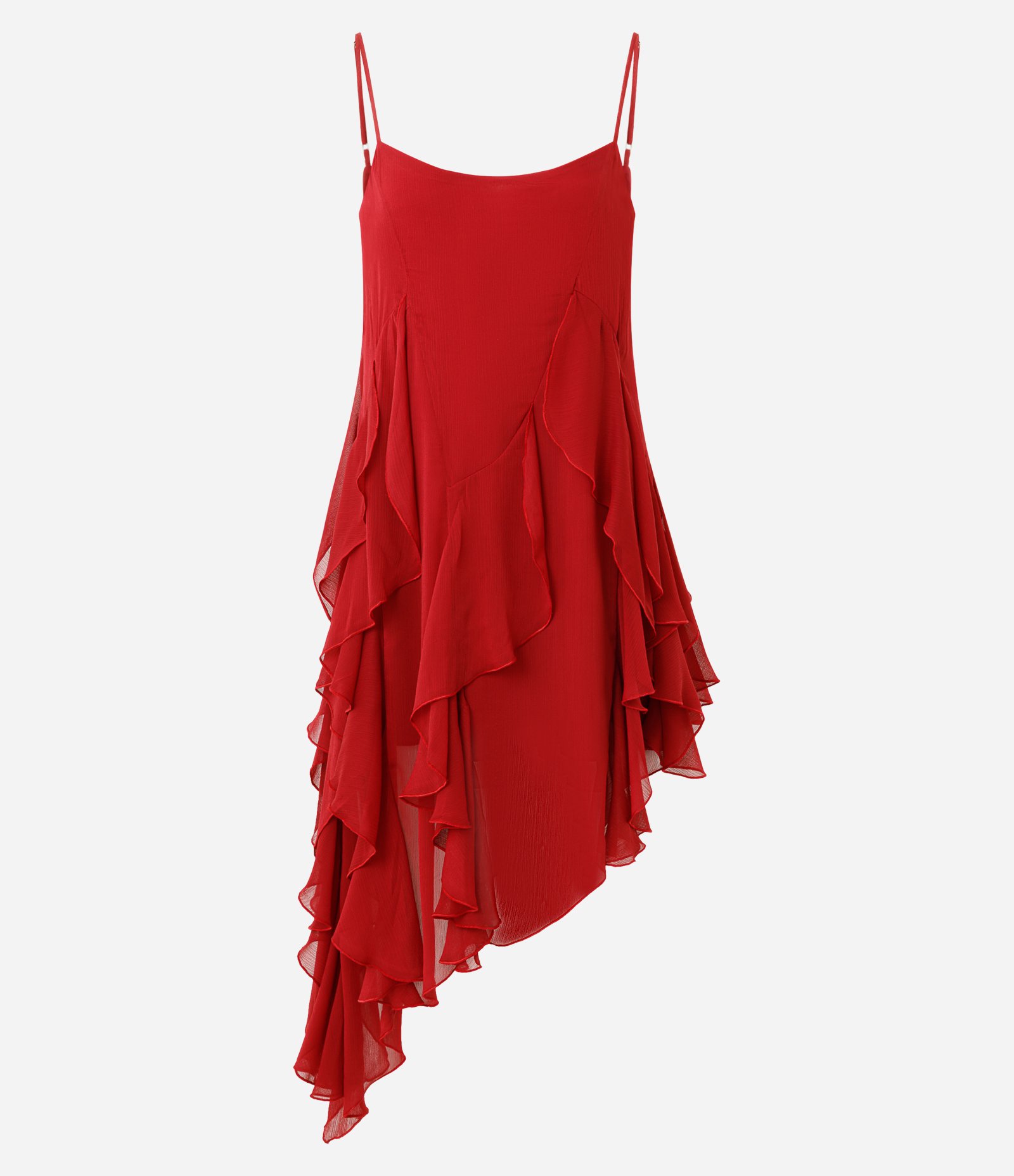 Vestido Curto de Alça com Babados Assimétricos Vermelho 1