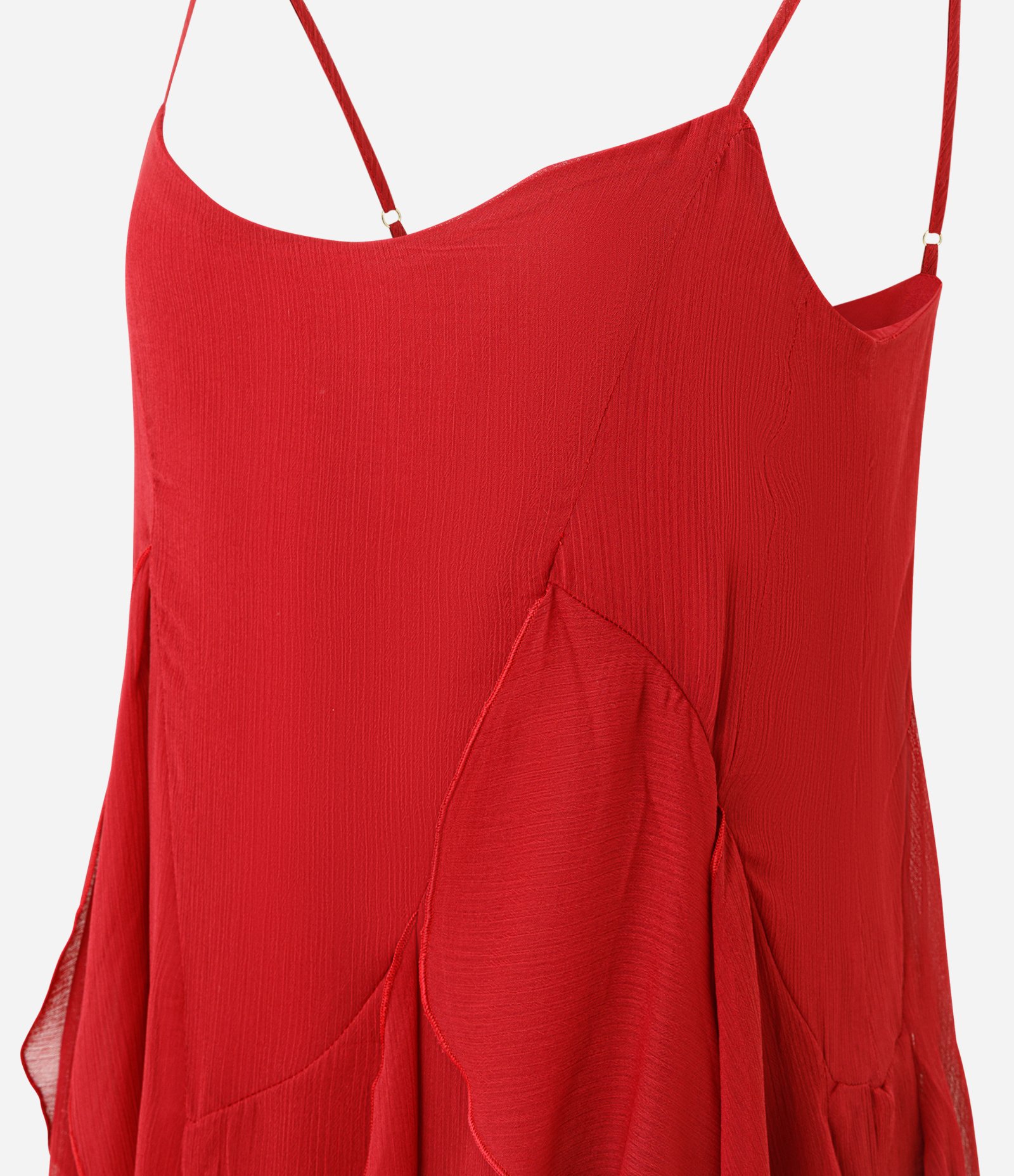 Vestido Curto de Alça com Babados Assimétricos Vermelho 2