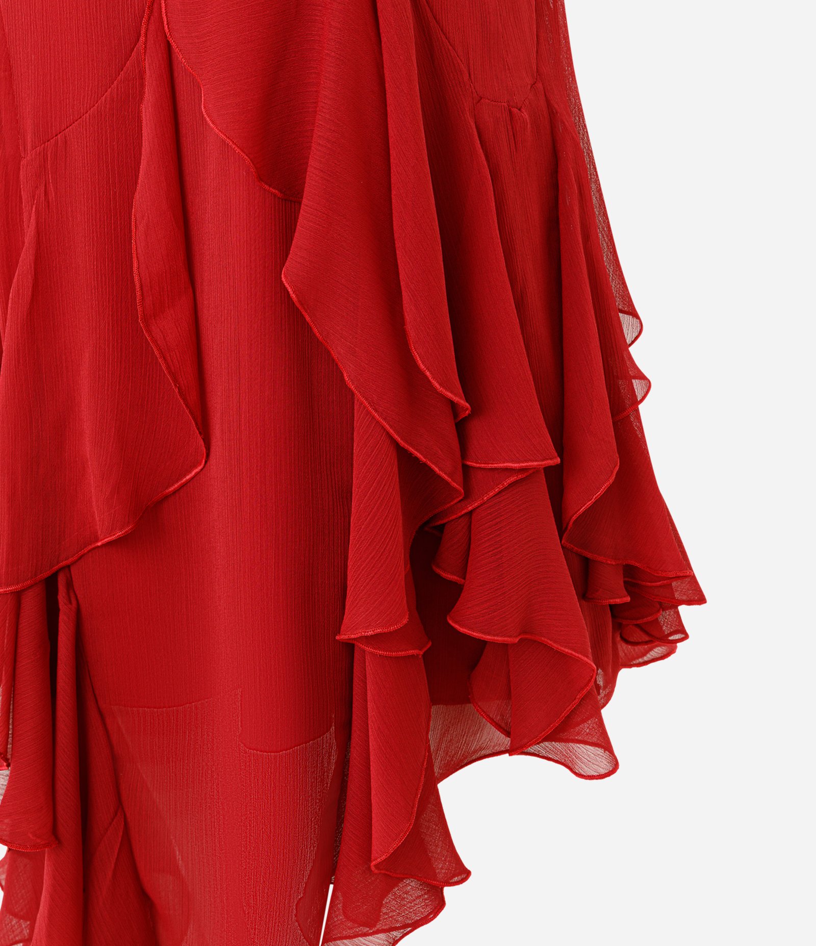 Vestido Curto de Alça com Babados Assimétricos Vermelho 3