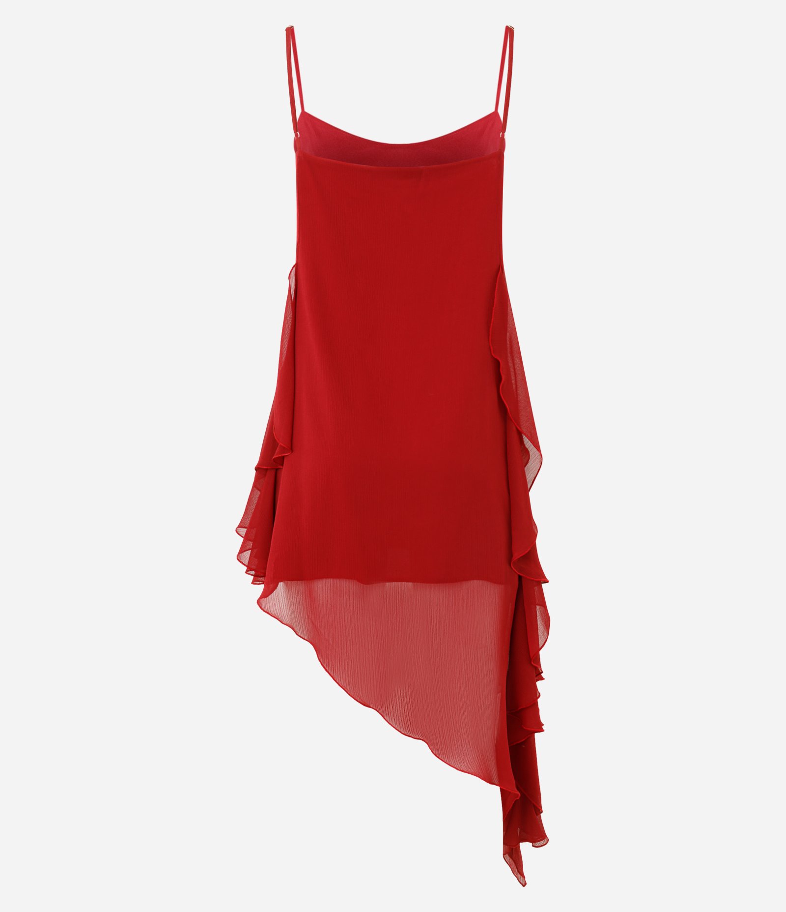 Vestido Curto de Alça com Babados Assimétricos Vermelho 4