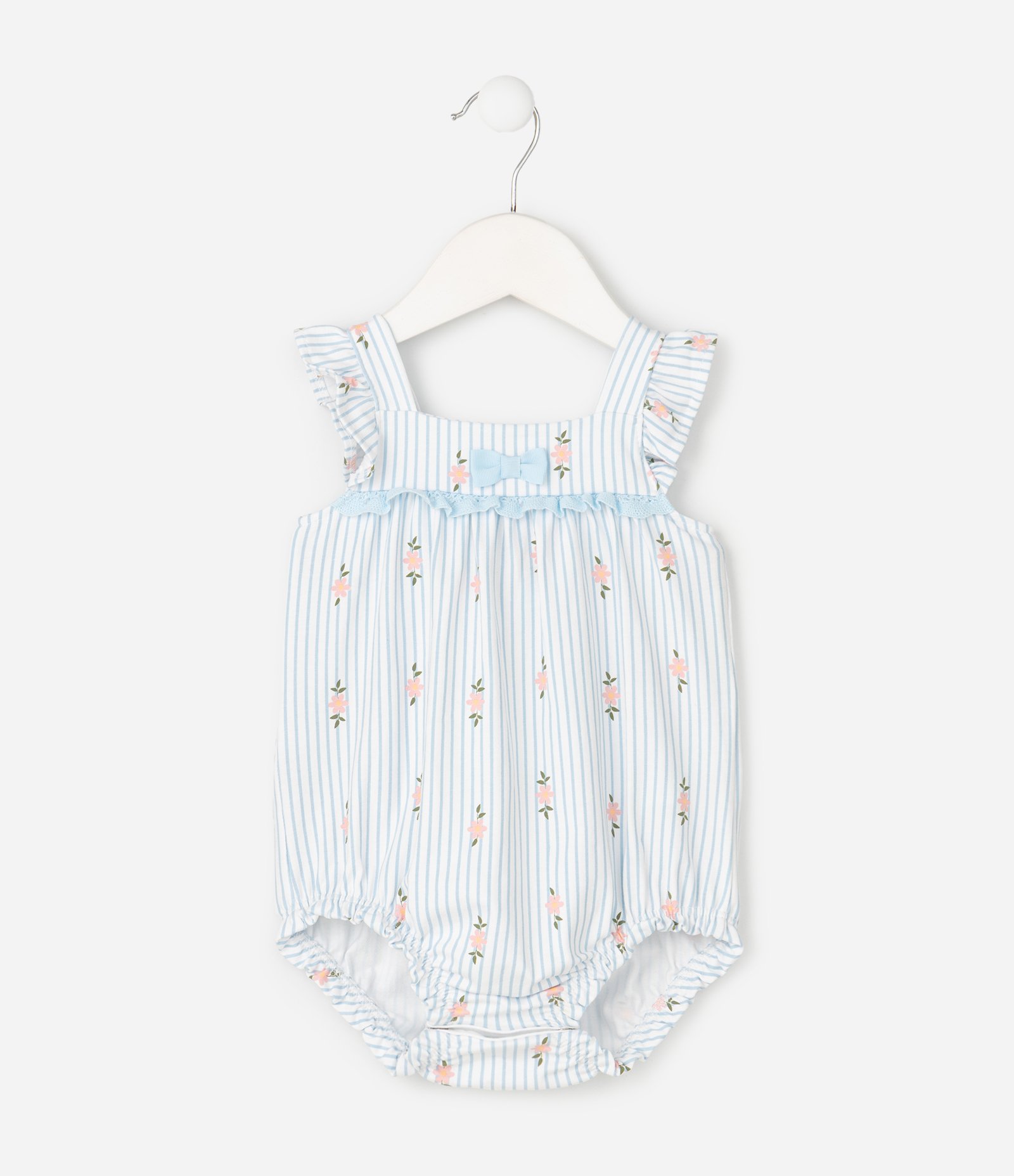 Macacão Infantil com Estampa Listrada e Floral – Tam 0 a 18 Meses Azul/Branco 2